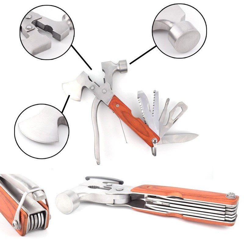11-in-1 Camping Multi-Tool Hammer Axe Pliers Screwdriver Survival Gear Knife
