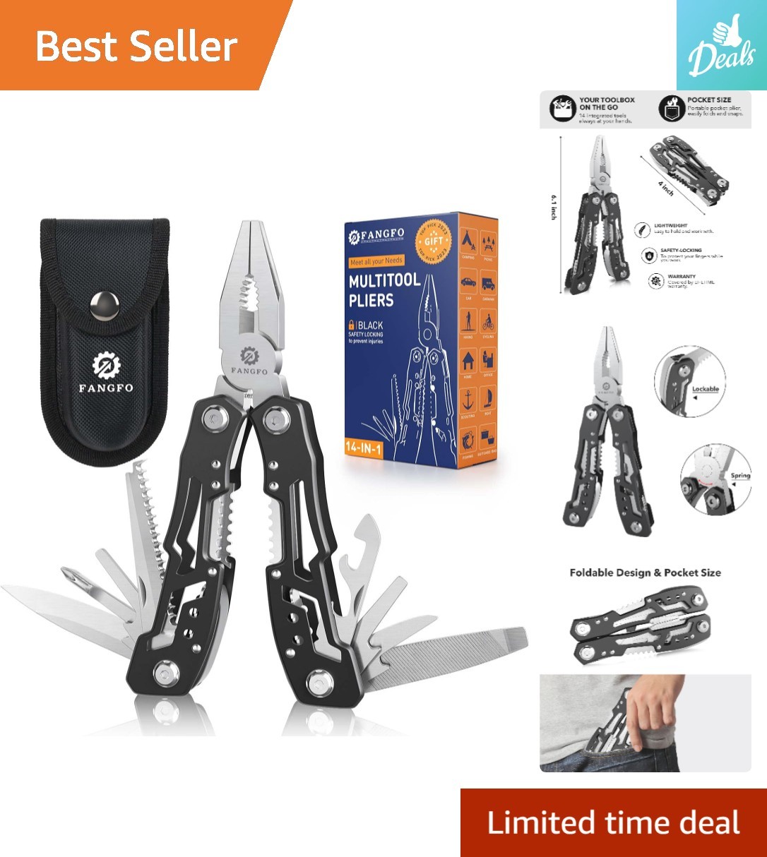 Versatile 14-in-1 Multitool with Pliers, Knife & Bottle Opener—Adventure Ready