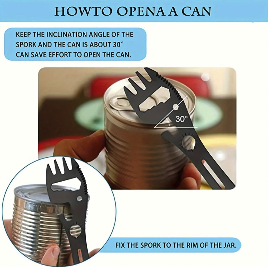 2pcs 10‑in‑1 Stainless Camping Tool – Spoon, Knife, Wrench & Bottle Opener – NEW