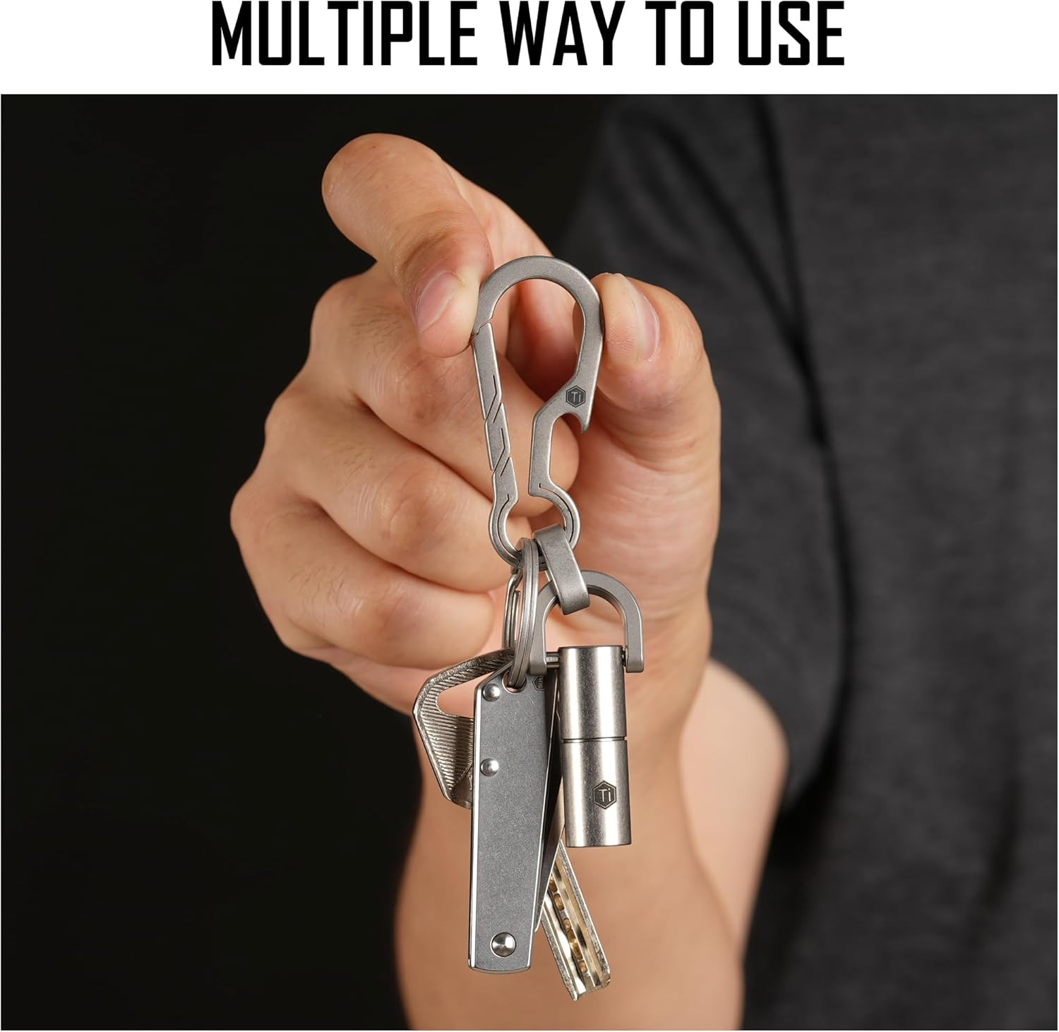 KM01 Titanium EDC Keychain Clip with Bottle Opener, Quick Release Carabiner Key