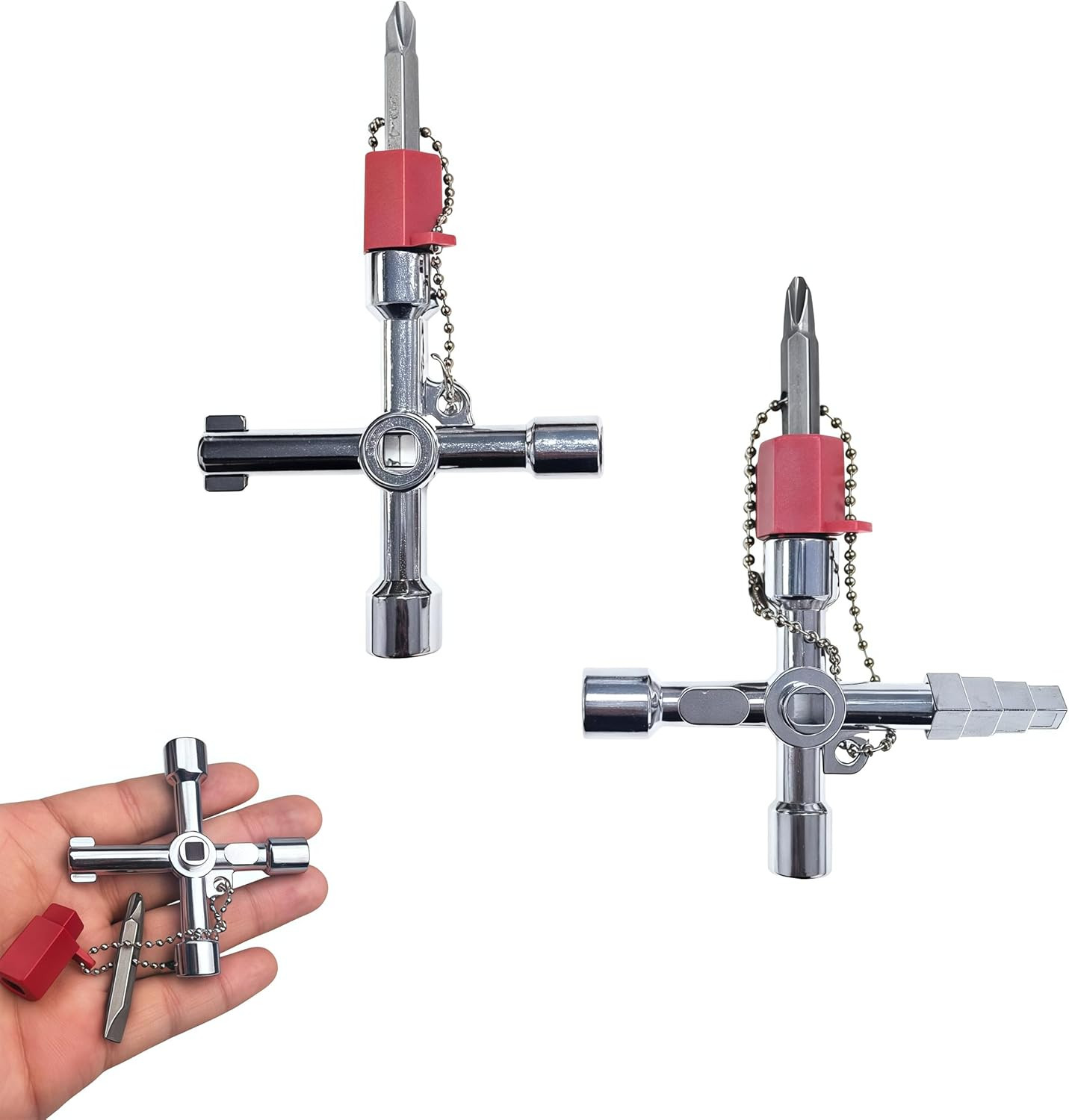2Pcs 4-In-1 Universal Utility Key, Zinc Alloy Plumber Electrical Tools, Durable