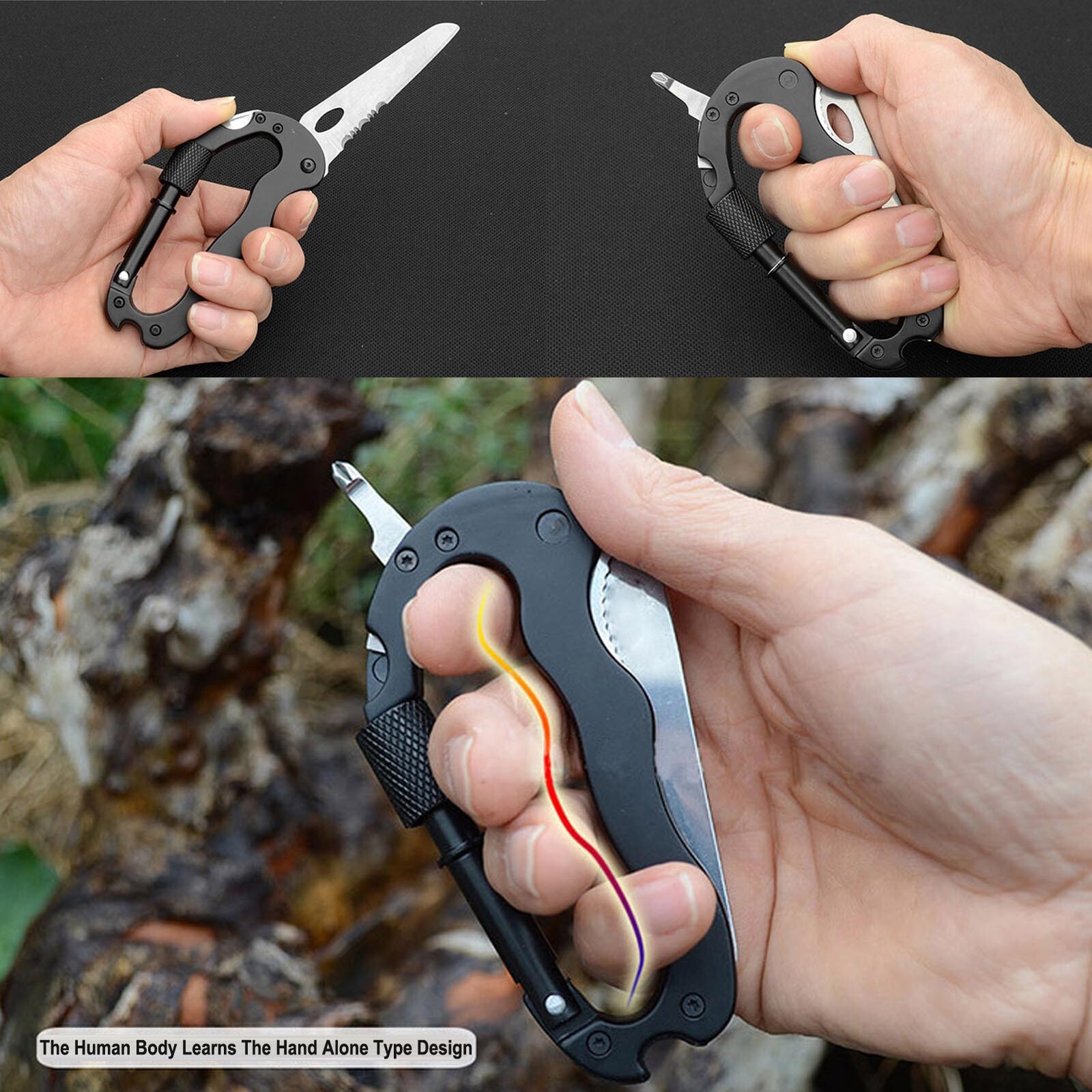 Backpack Clip Carabiner Multitool Keychain Knife Opener Glass Breaker