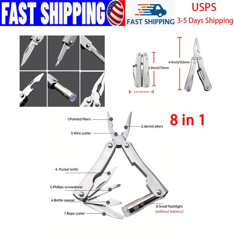 8 in 1 Folding Multitool Pliers Stainless Steel Pocket Knife Outdoor Multi Tools