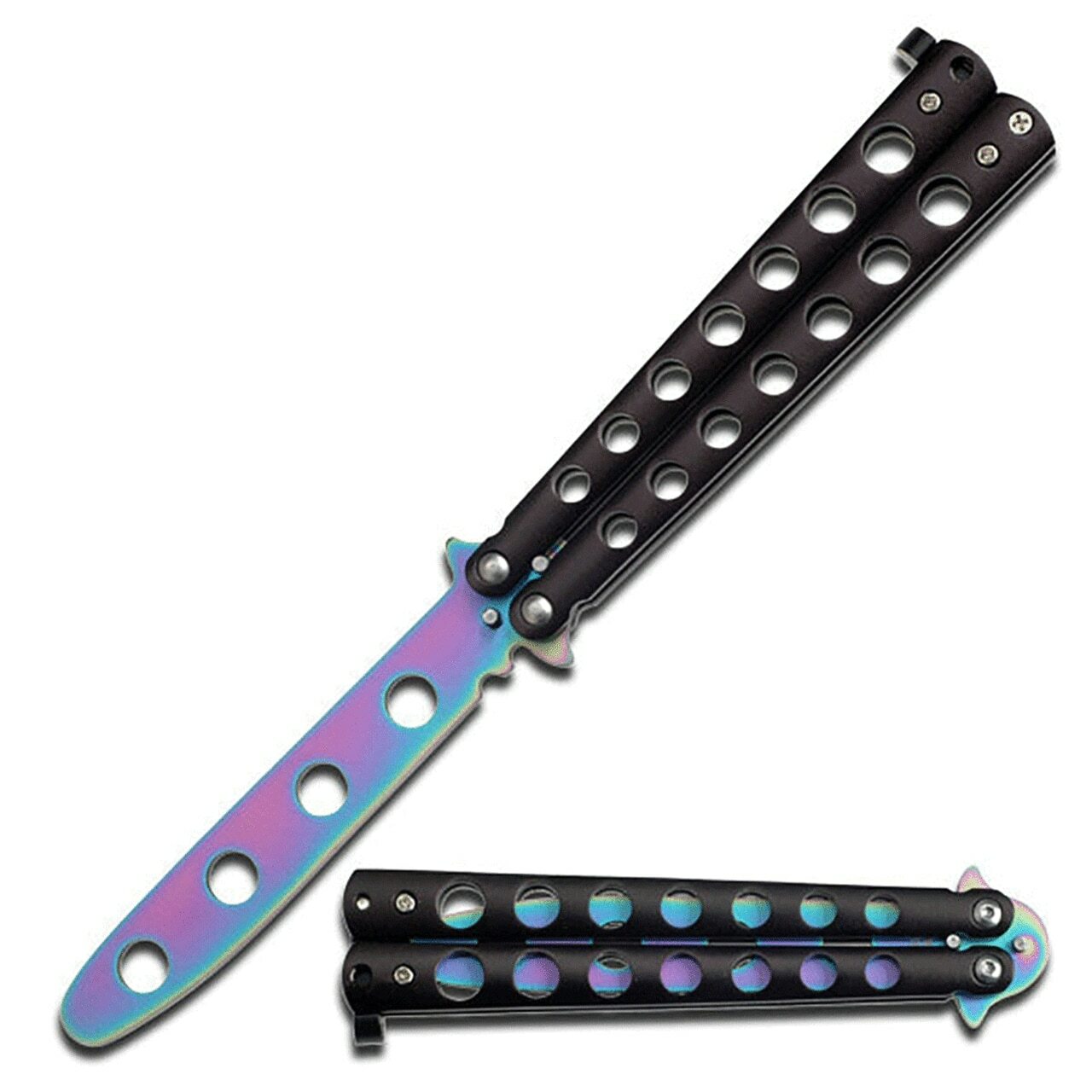 Trainer Knife Black Handle Rainbow Blade Training for Martial Arts