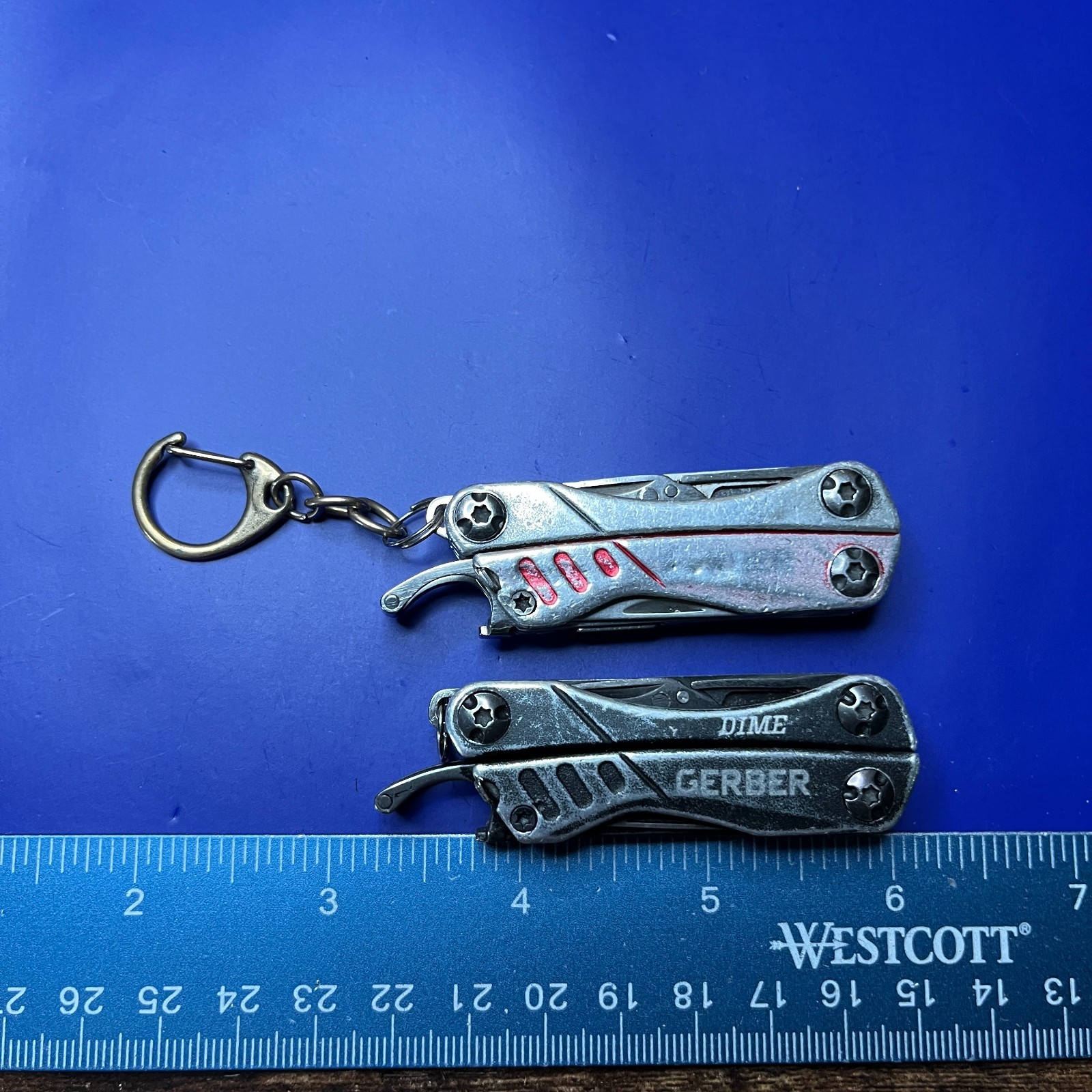 Lot of 2 Gerber Dime Multi-Tools Small Keychain Pliers Knife File Scissors