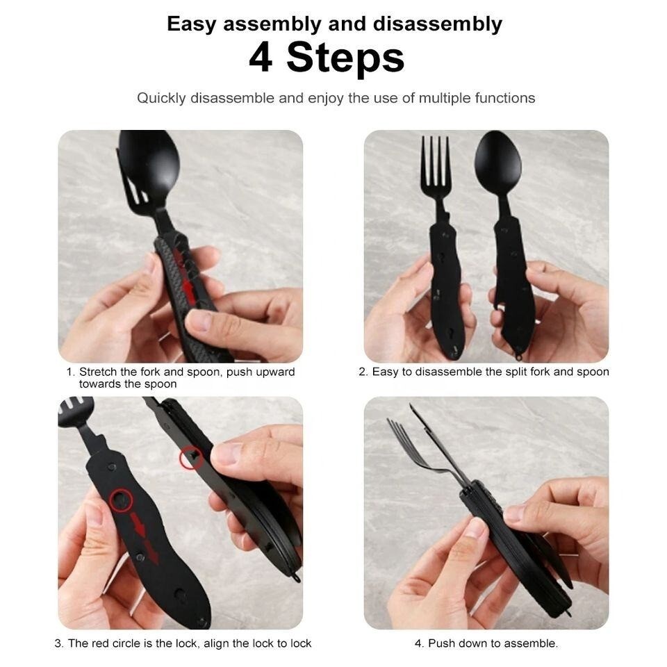 Multitool Outdoor Camping Utensils Portable 4 in 1 Stainless Steel FoldableSpoon