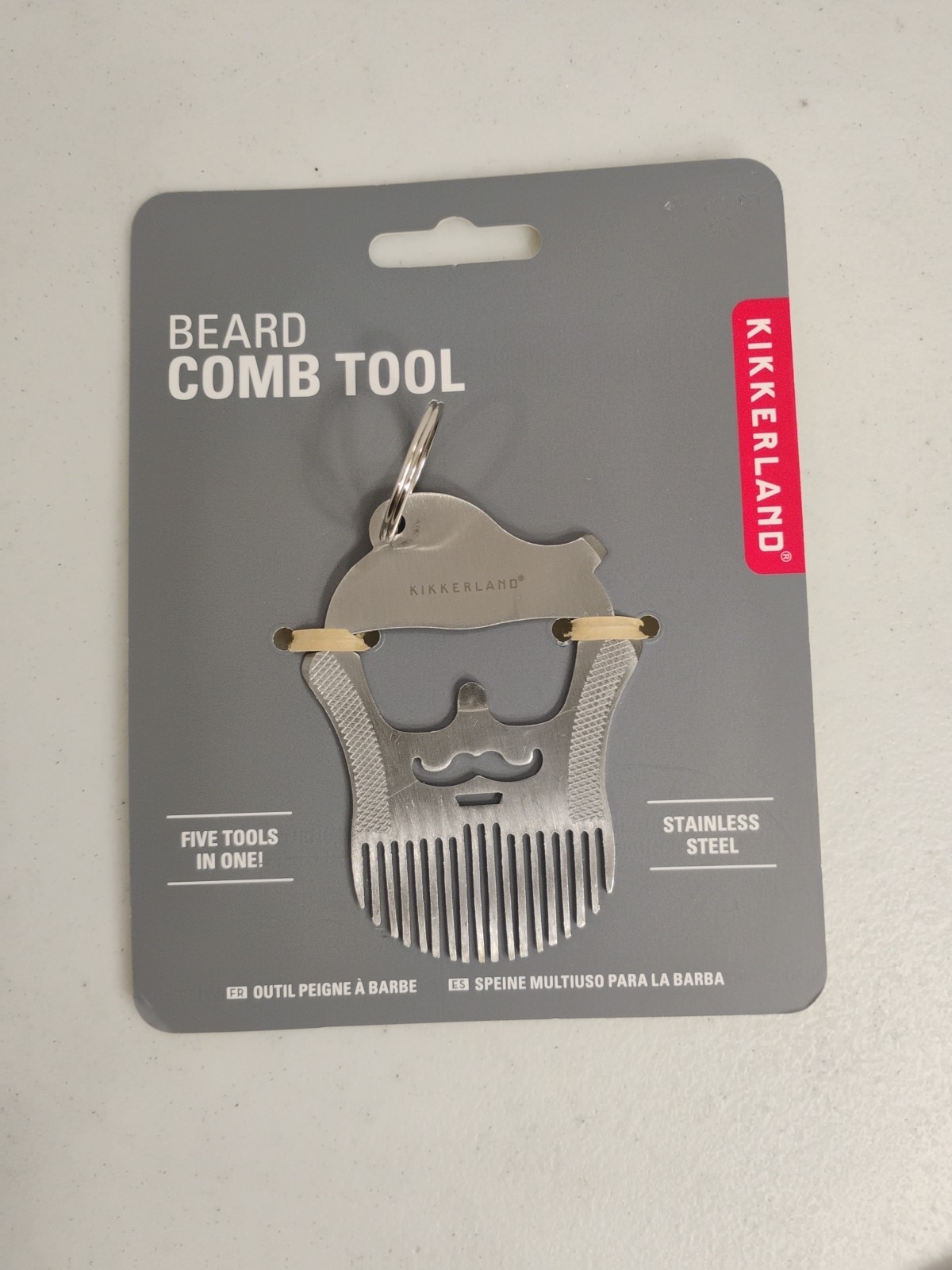 Beard Comb Tool – Kikkerland – Stainless Steel Multi 5 Tools-in-1 Keyring