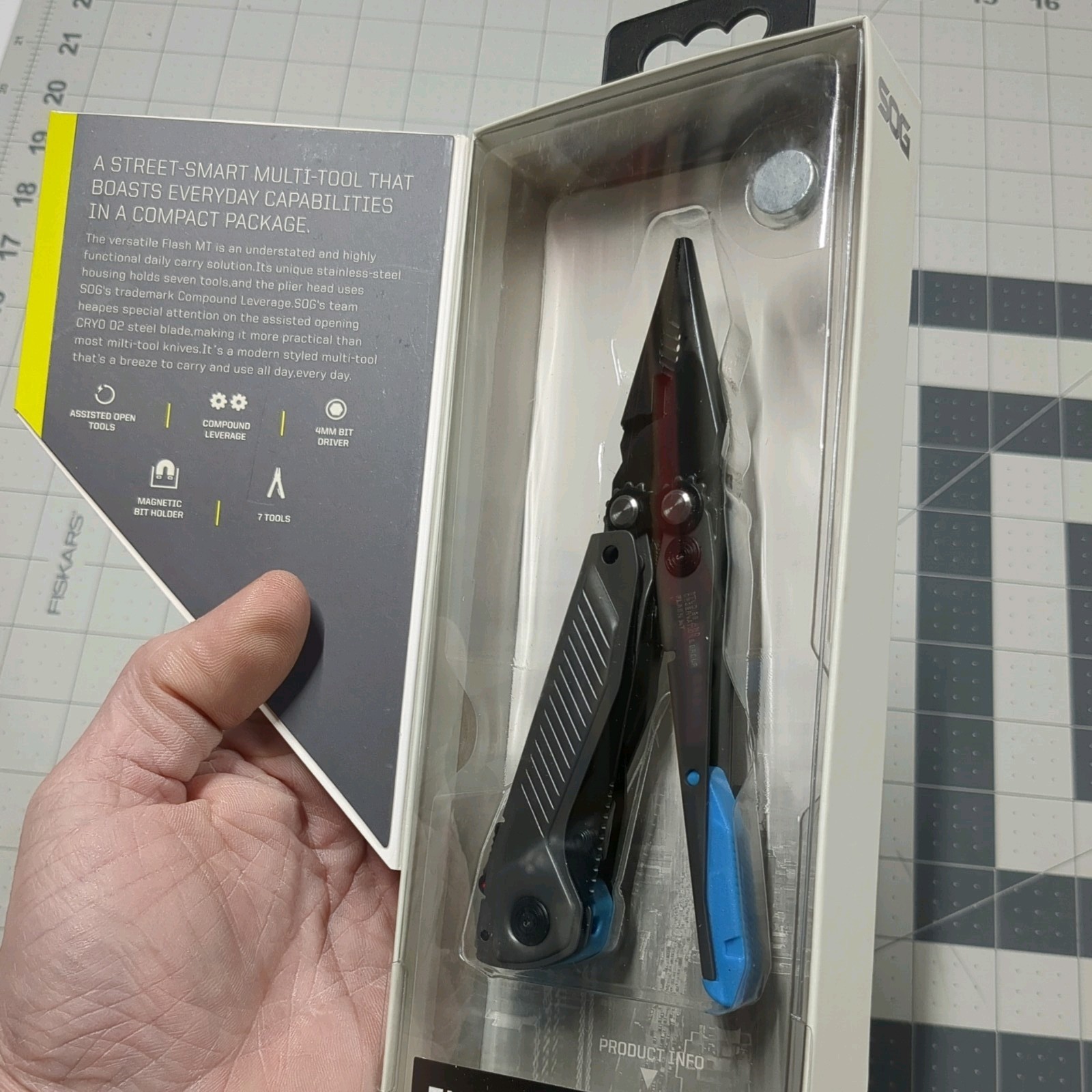 SOG Flash MT Urban Gray and Cyan Pocket Multi-tool 7 Stainless Steel Housing
