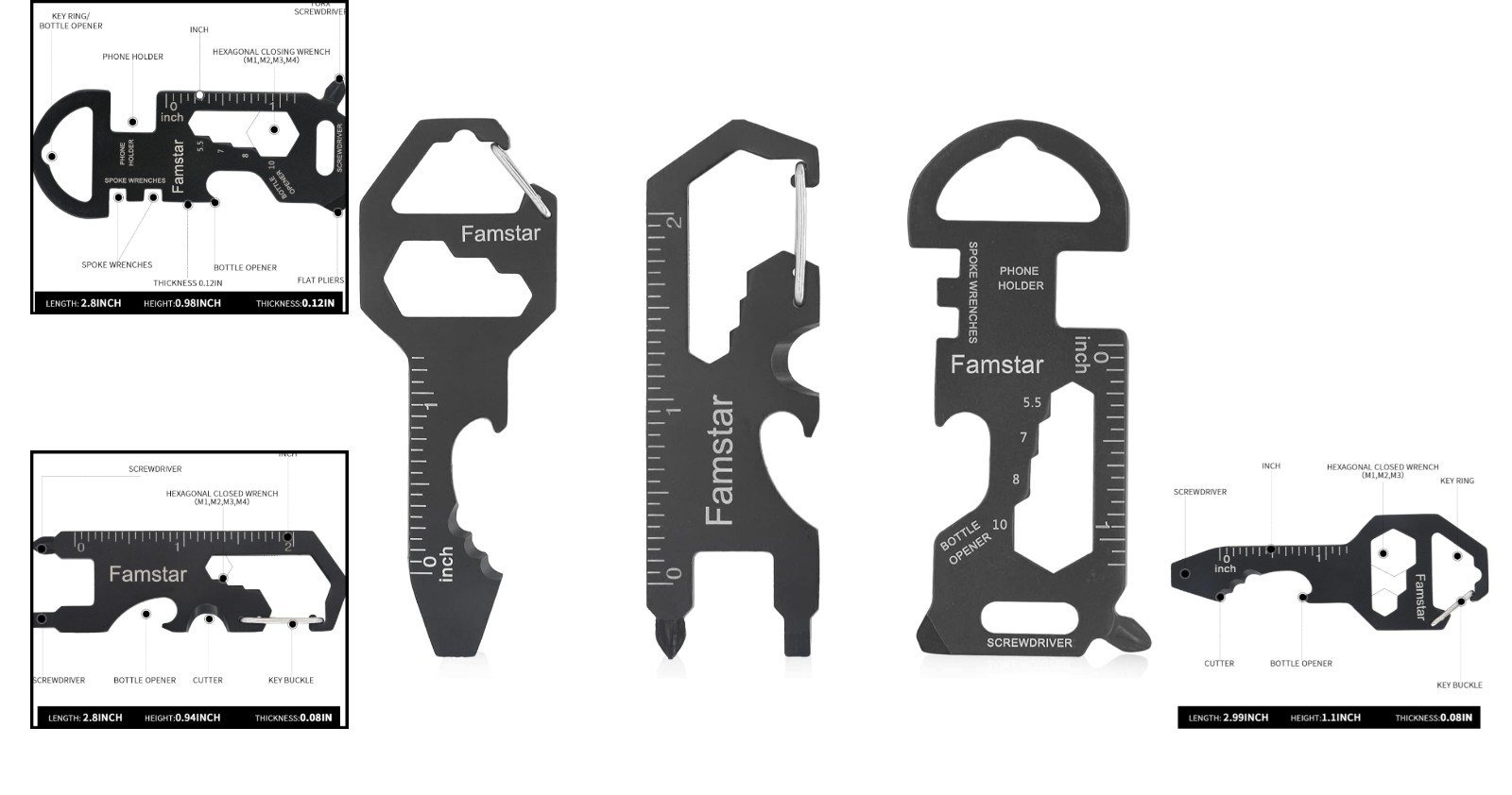 3-Pack Keychain Multi-Tool 18 in 1 Stainless Steel – Perfect Adventure Companion