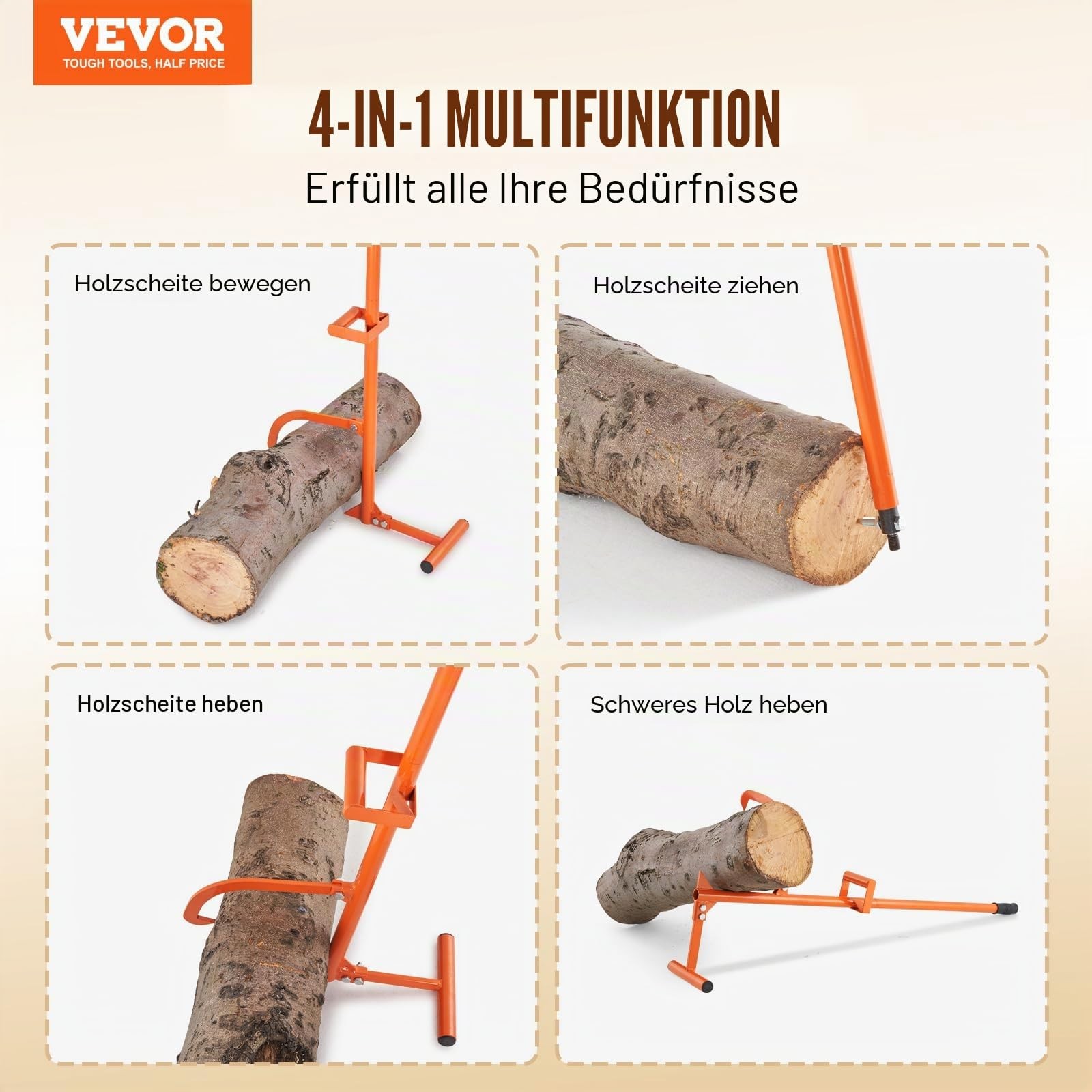 Felling Jack, 1219 mm, 4-in-1 Heavy Duty Log Jack Steel, Multifunctional…