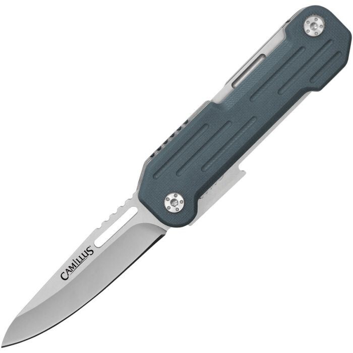 Camillus Block Multi Tool Slate Pocket Knife 420 Steel Blade Blue G10 Handle