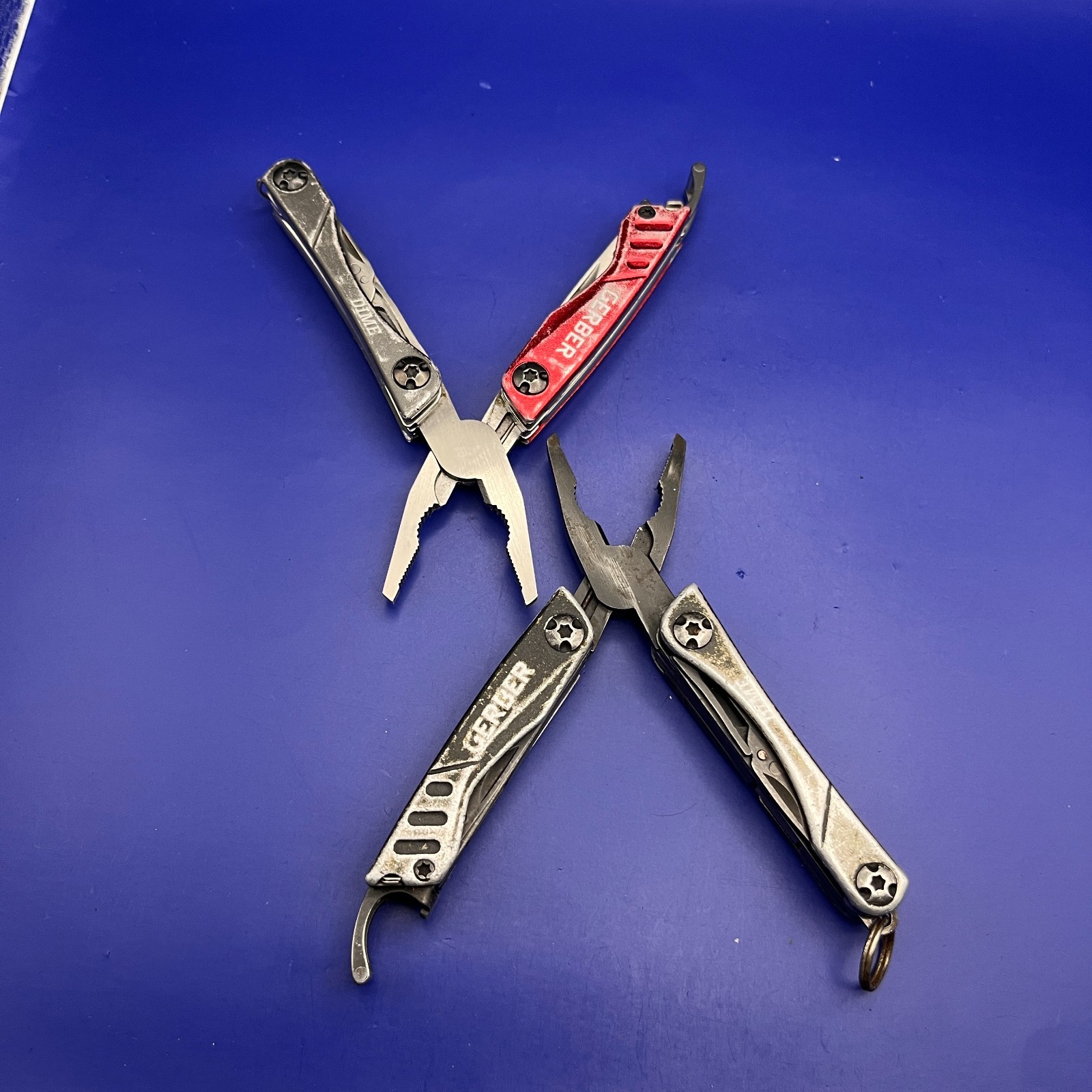 Lot of 2 Gerber Dime Multi-Tools Small Keychain Pliers Knife File Scissors