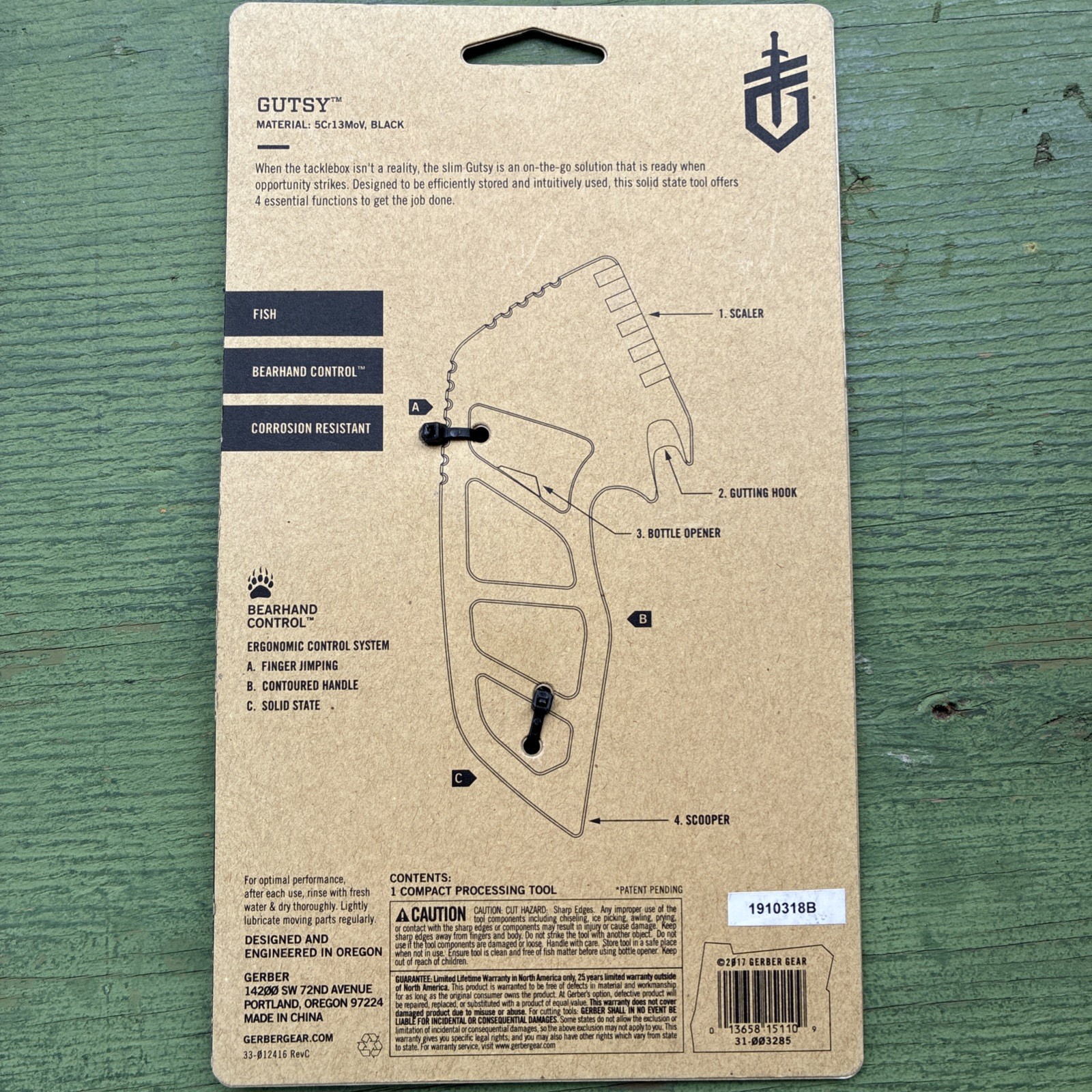Gerber Gutsy Fish/Game Processing Tool, 4 function with bottle opener, Black-NEW