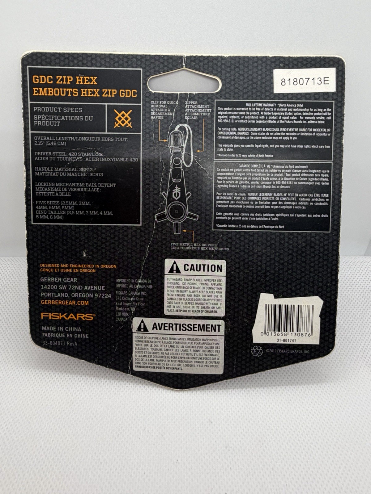 Gerber GDC Five Tools In One Keychain Zip Hex Tool 1740 + 5 bit sizes