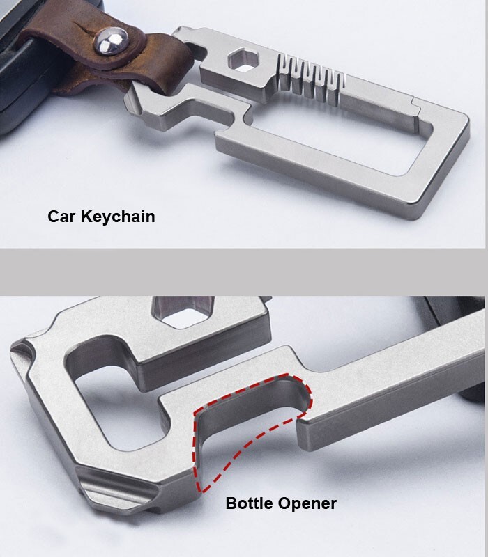 TC4 EDC Titanium Alloy + Leather Multi Tools Keychain Carabiner Car Key Pendant