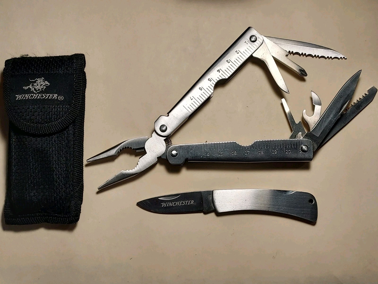 Winchester Multi Tool + Lock Back Pocket Knife with Nylon Case