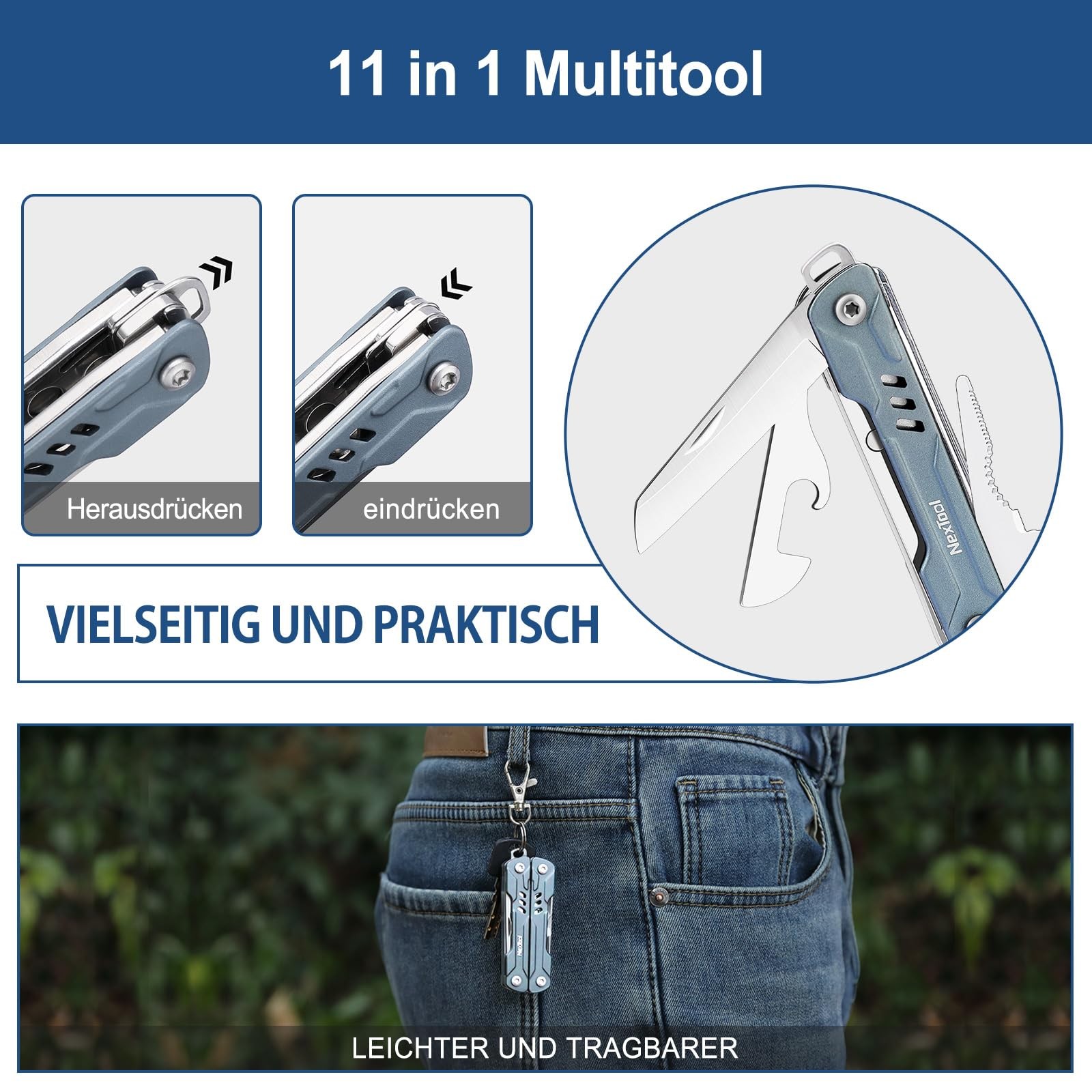 Multitool Mini Sailor S11,11in1 Compact Multitool with Long Nose Pliers, Scissors, S…