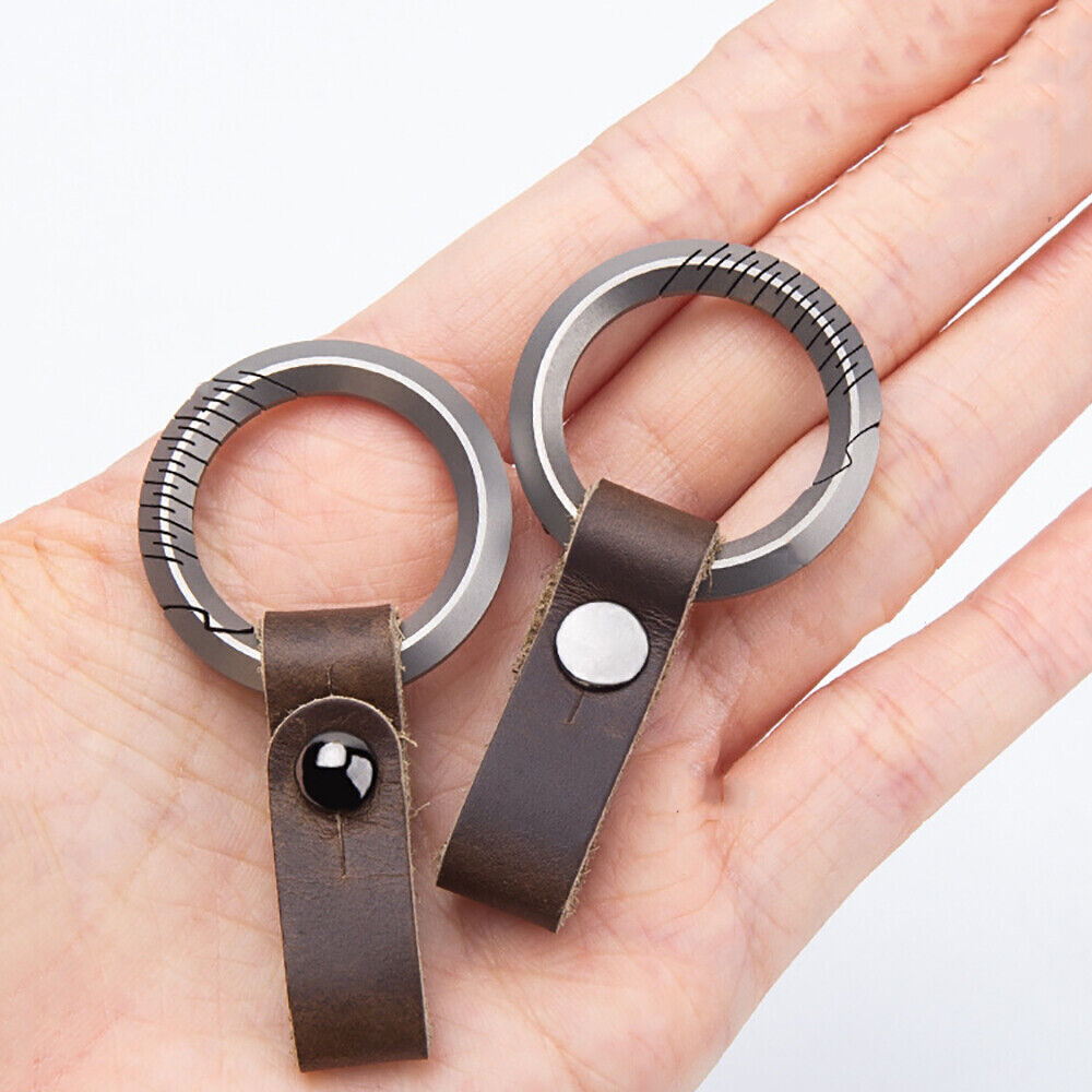 Titanium Alloy＋Cow Leather Keychain Portable Removable Key Ring Pendant EDC Tool