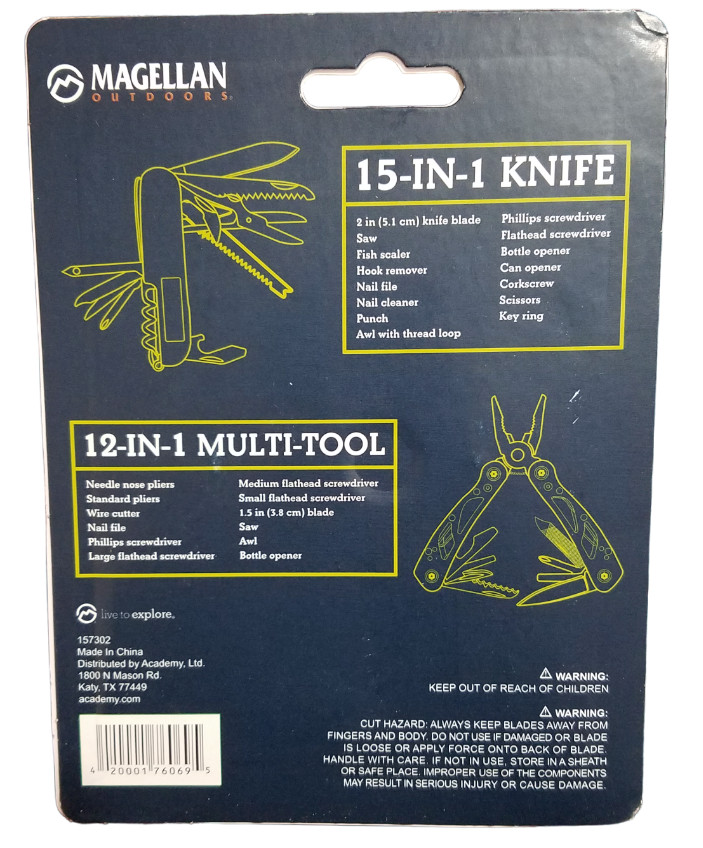 Magellan Outdoors 15-in-1 Utility Knife and 12-in-1 Multi-Tool Combo New