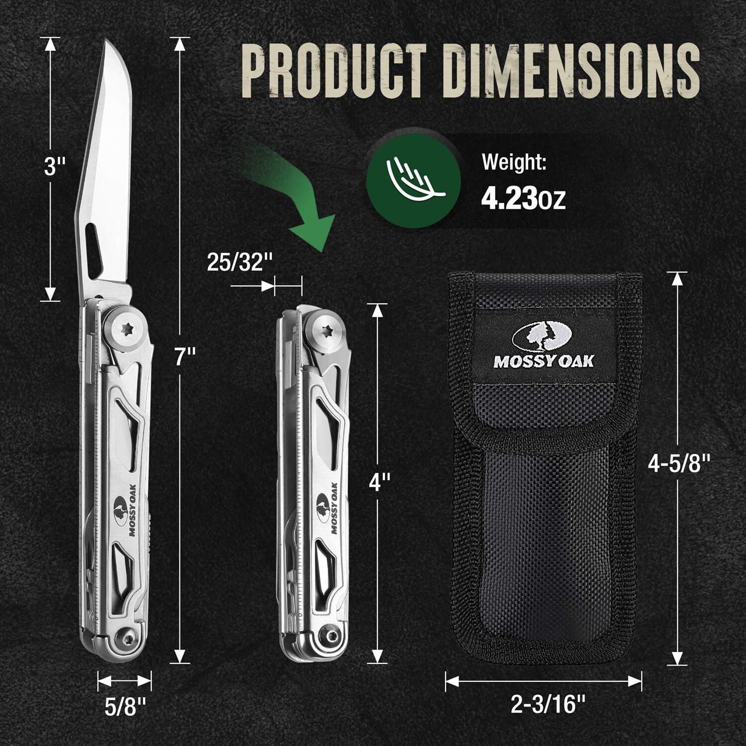 Mossy Oak 12-in-1 Multitool Folding Tool Multifunctional EDC Tool w/Belt Clip