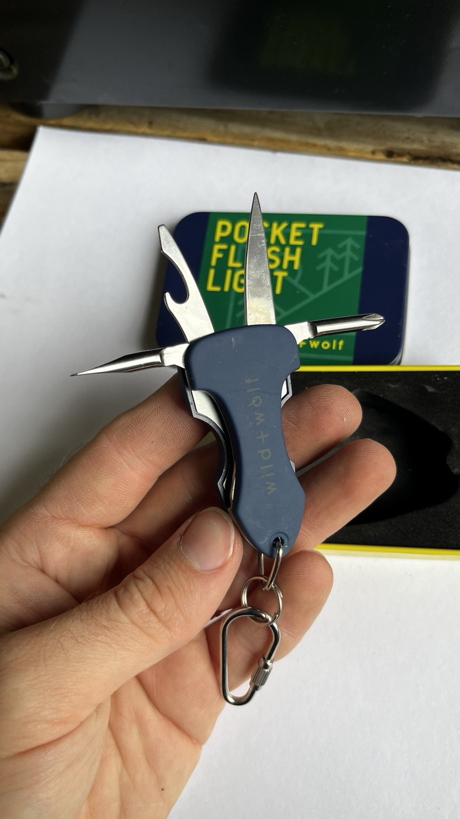 Wild + Wolf Pocket Flashlight Multi-Tool Keychain with LED, Knife&Bottle Opener