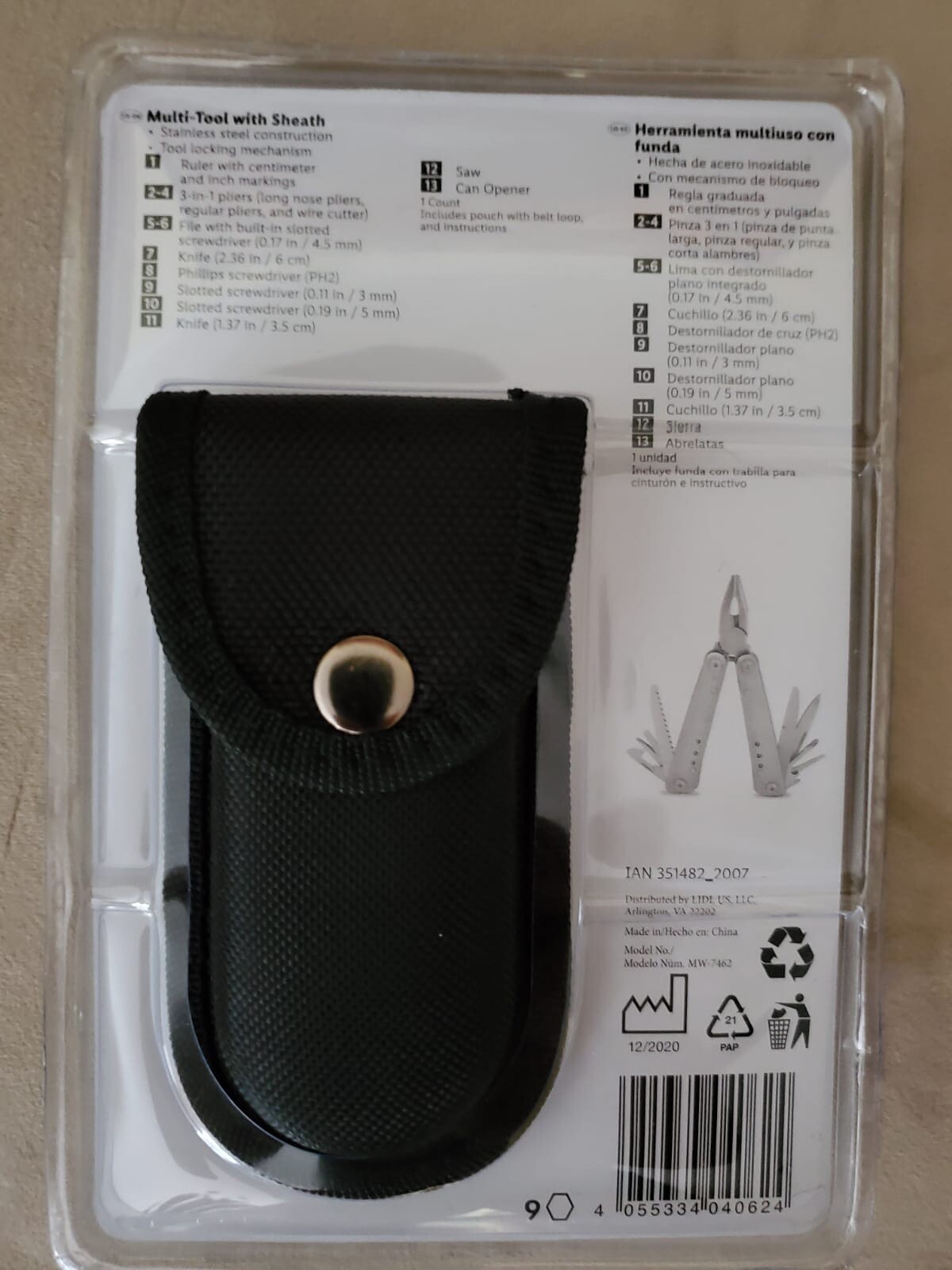 Crivit Multi-Tool with sheath-Tool 13 Function, STAINLESS STEEL, POUCH INCLUDED