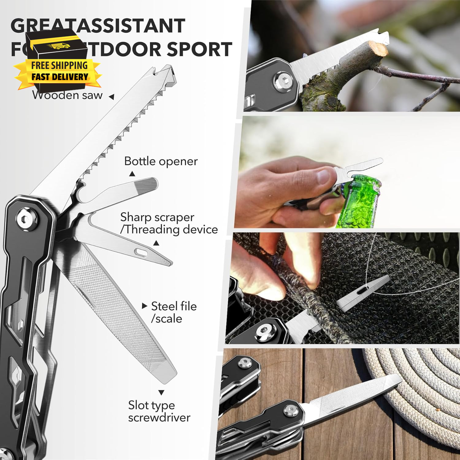 Multitool with Safety Locking,16-In-1 Multi Tool Stainless Steel Pocket Knife Se