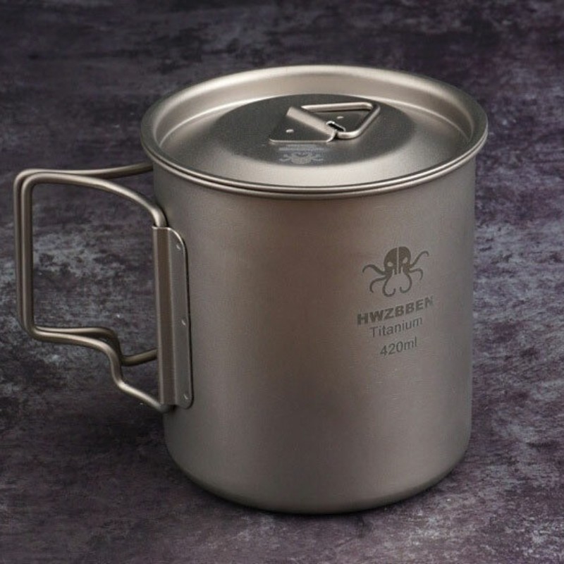 420ml Titanium Water Cup Ultralight Folding Handles Outdoor Camping Coffee Mug
