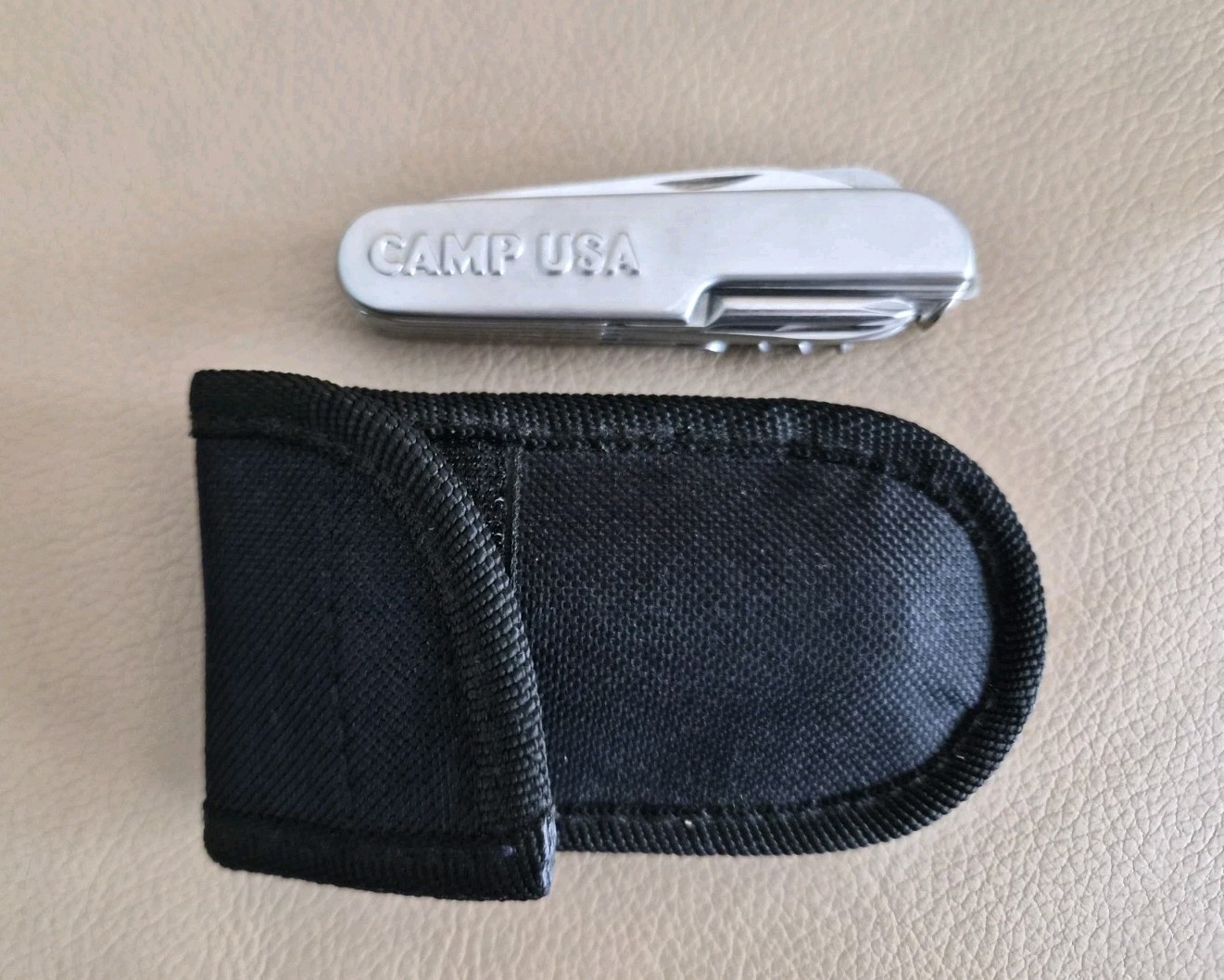 CAMP USA Multi Tool Pocket Knife Camping STAINLESS STEEL with Nylon Case
