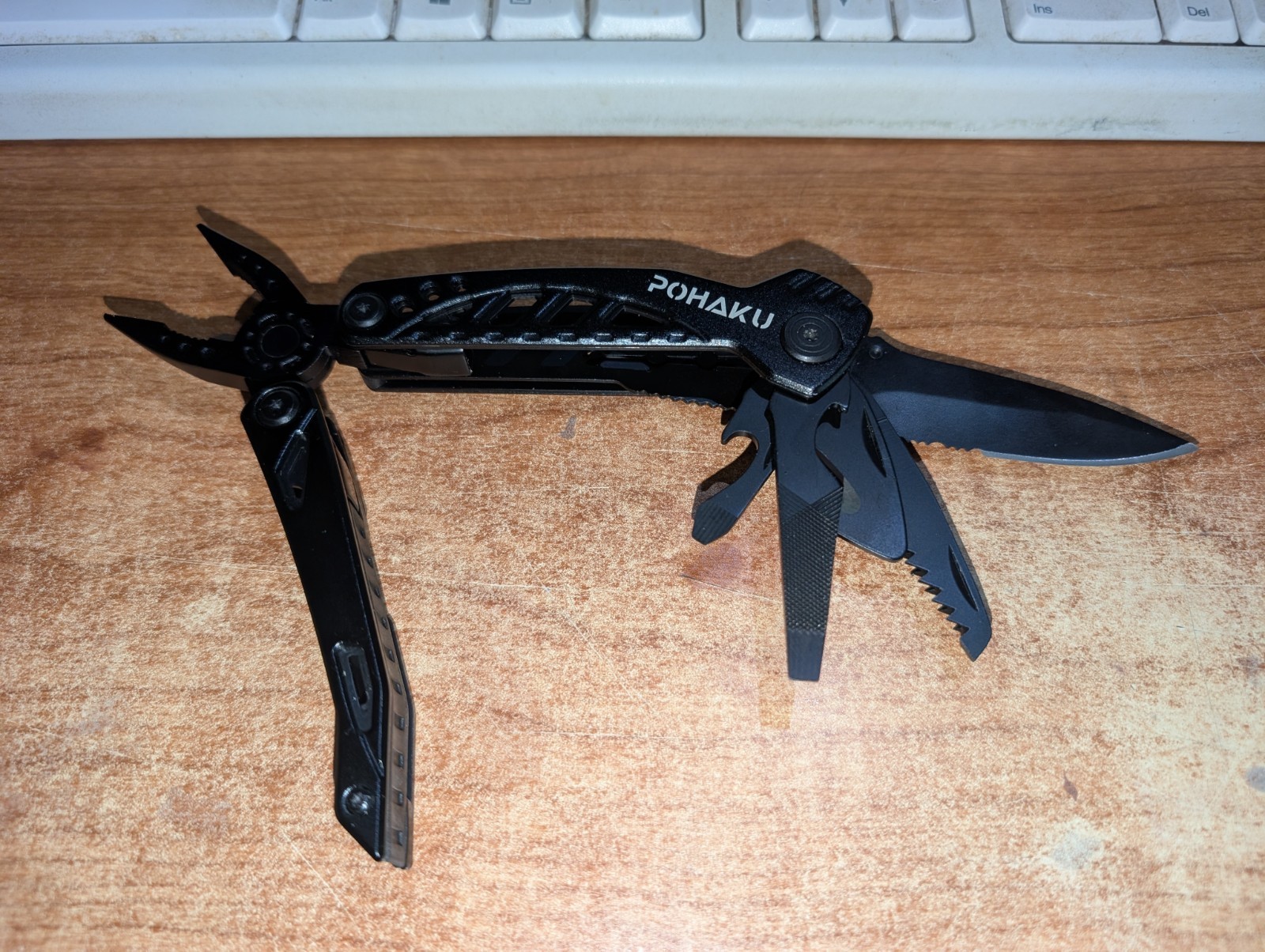 POHAKU Black Multi Tool Pliers Knife Saw File Folding Utility Knife EXC w/ Case