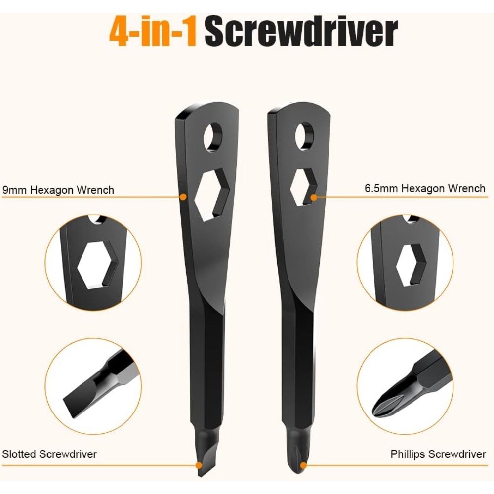 4-in-1 Keychain Screwdriver Tool Set with Slotted and Hex Wrench Bits