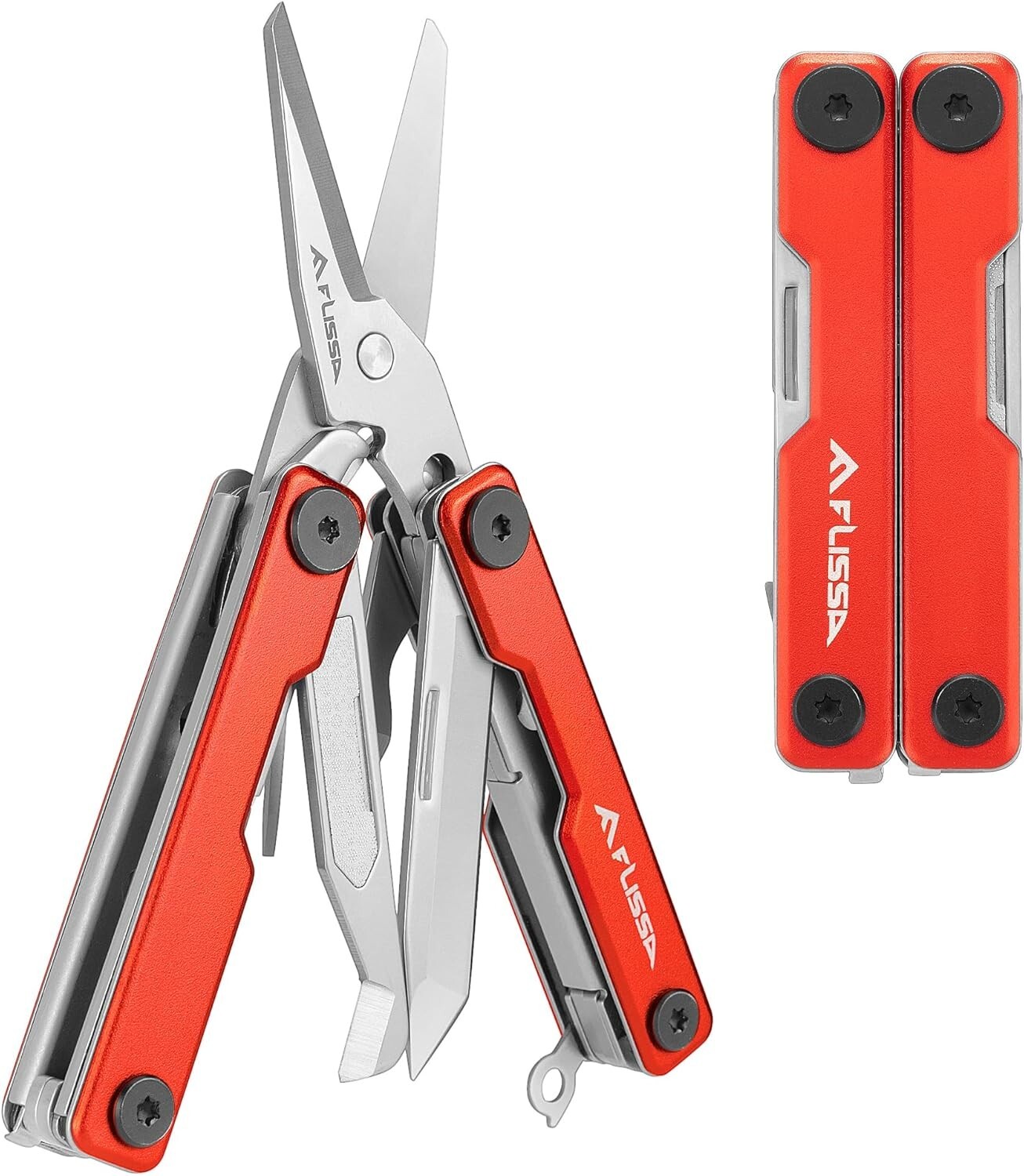 FLISSA Multitool Scissors, 11-in-1 Pocket Knife, Stainless Steel Aluminum Handle