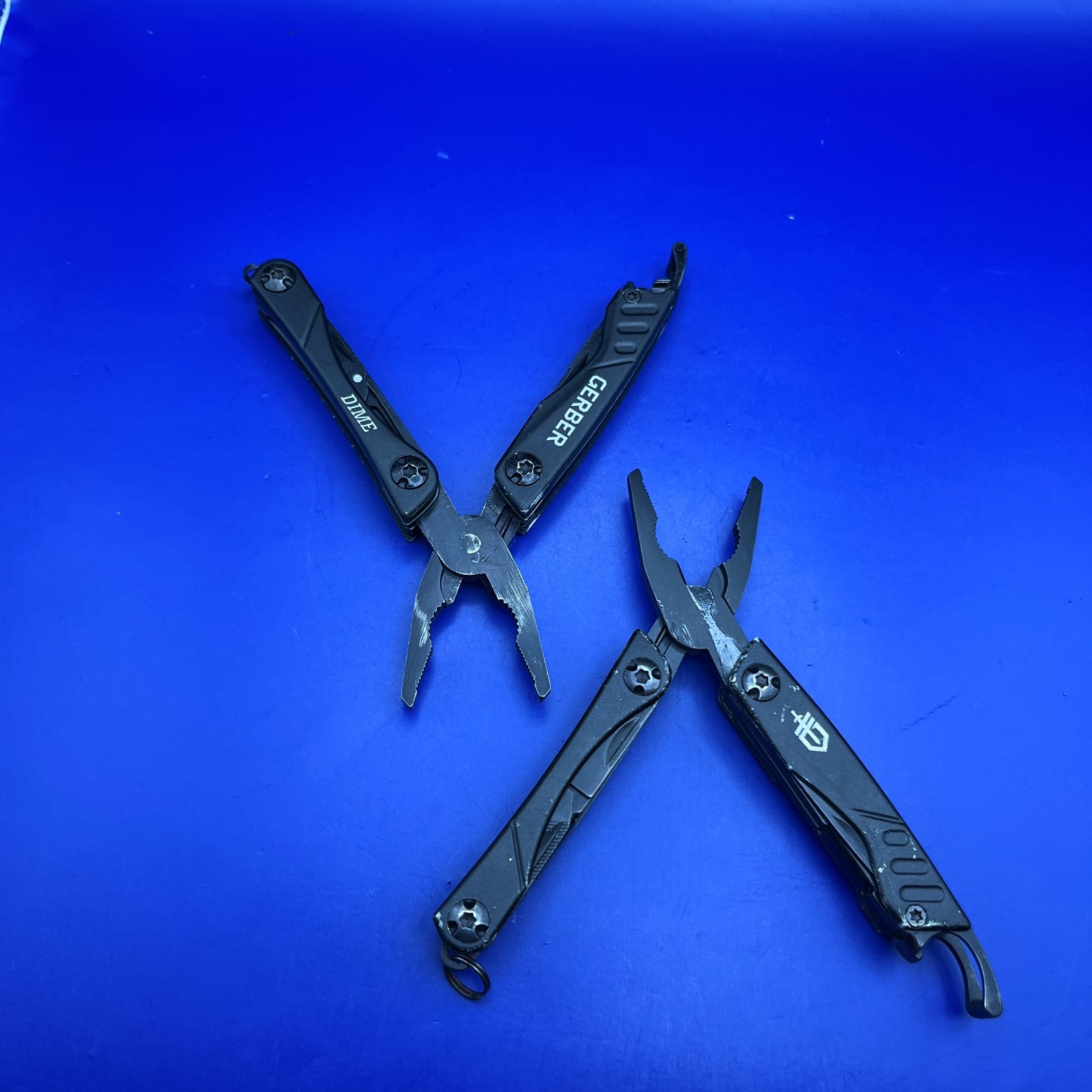 Lot of 2 Gerber Dime Multi-Tools Small Keychain Pliers Knife File Scissors