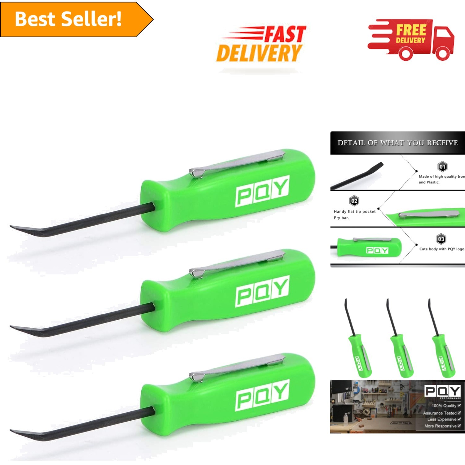 3-Piece Mini Pocket Pry Bar Set – 4.5” Green Tools for Mechanics & Technicians