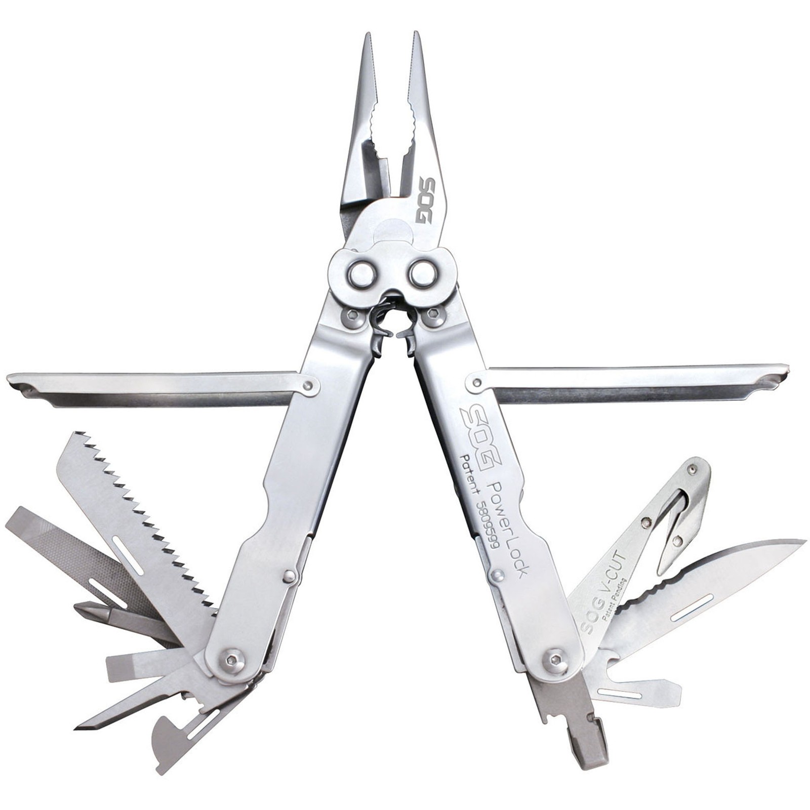 SOG Powerlock Satin V-Cutter with Nylon Sheath
