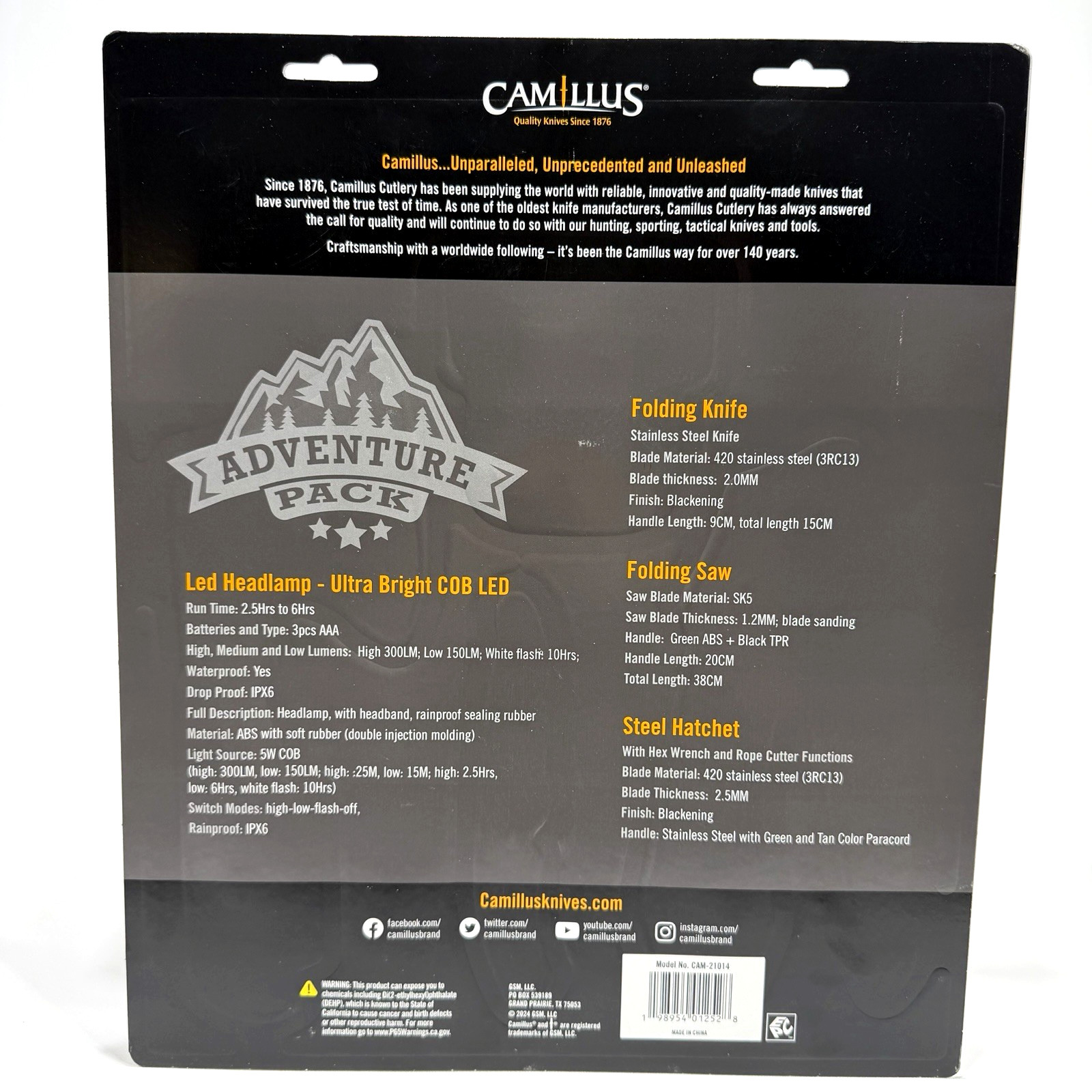 CAMILLUS 4 Piece Adventure Pack Camping Tool Set NEW