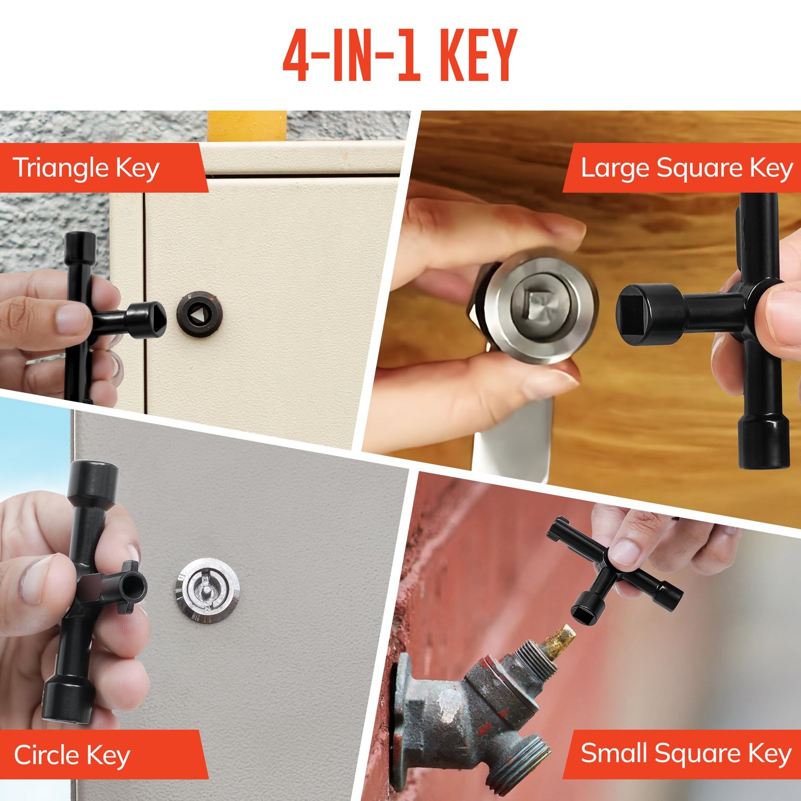 4 Way Multi-Function Key, Black Meter Key, Triangular, Square…