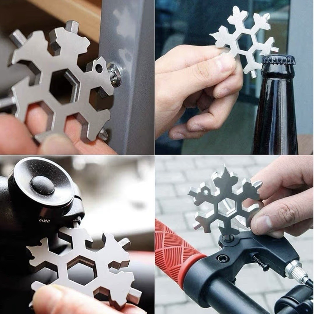 2 Pk 18-in-1 Snowflake Multi-Tool Stainless Steel Portable Screwdriver Keychain