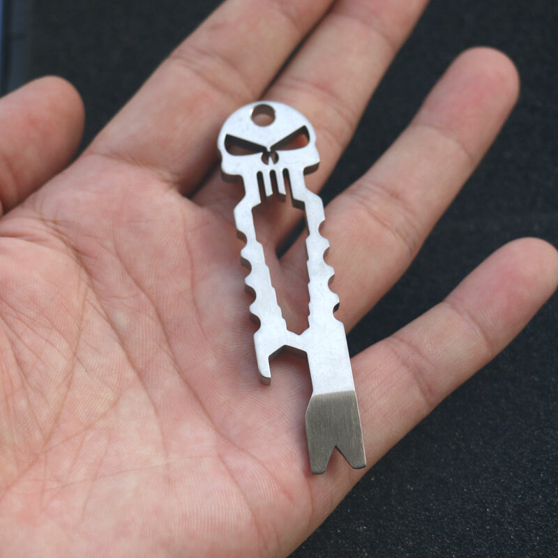 EDC Titanium TC4 Skull Outdoor Crowbar Keychain Tactical Pry Bar Opener Crowbar