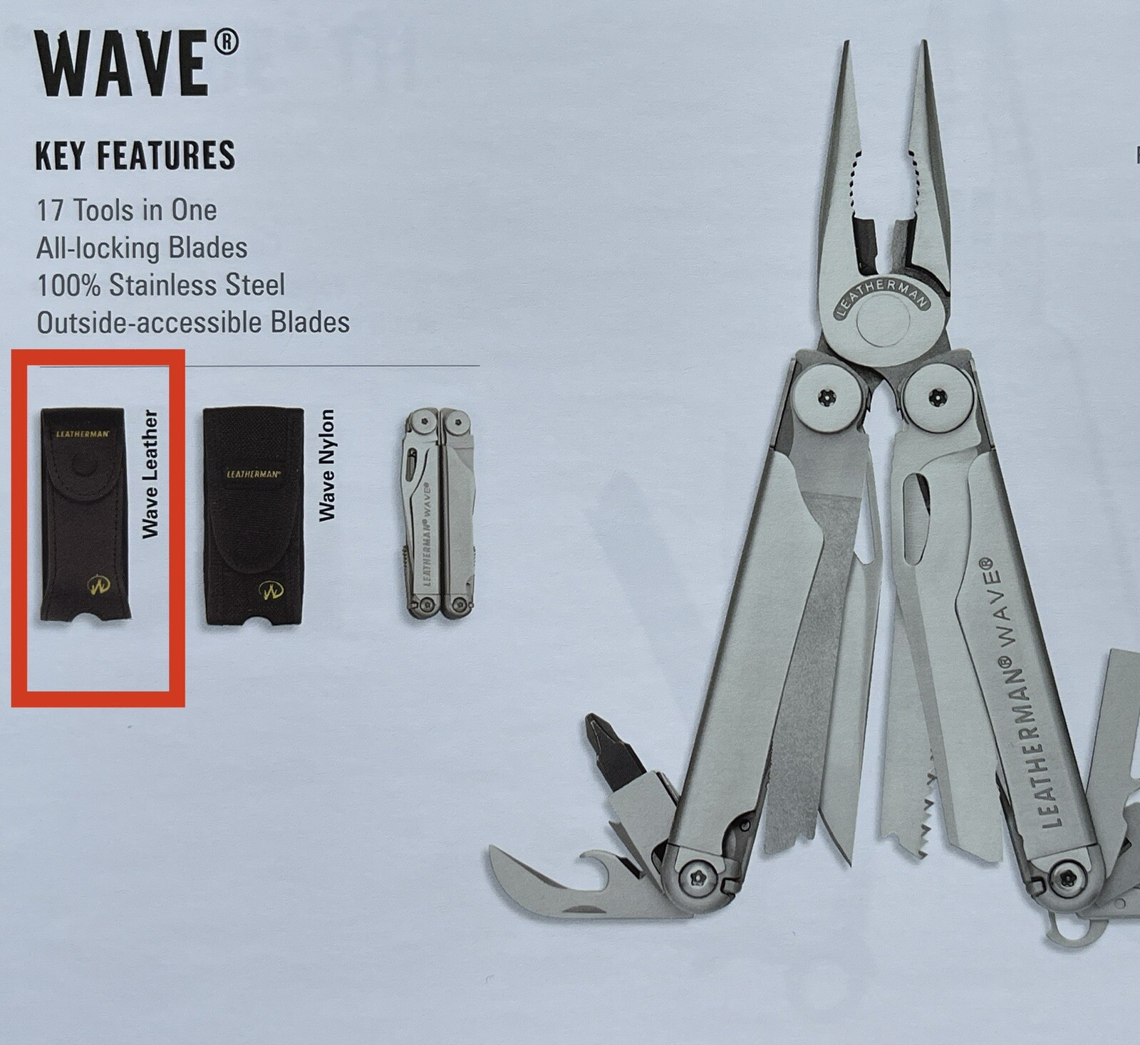 Sheath for Leatherman Charge Plus, Charge TTi, Wave; leather sheath w/pockets