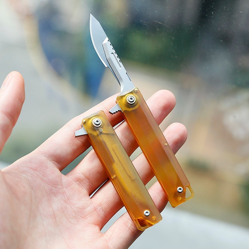 PEI Folding Utility Knife Keychain Box Cutter EDC Pocket Tool with Spare Blades