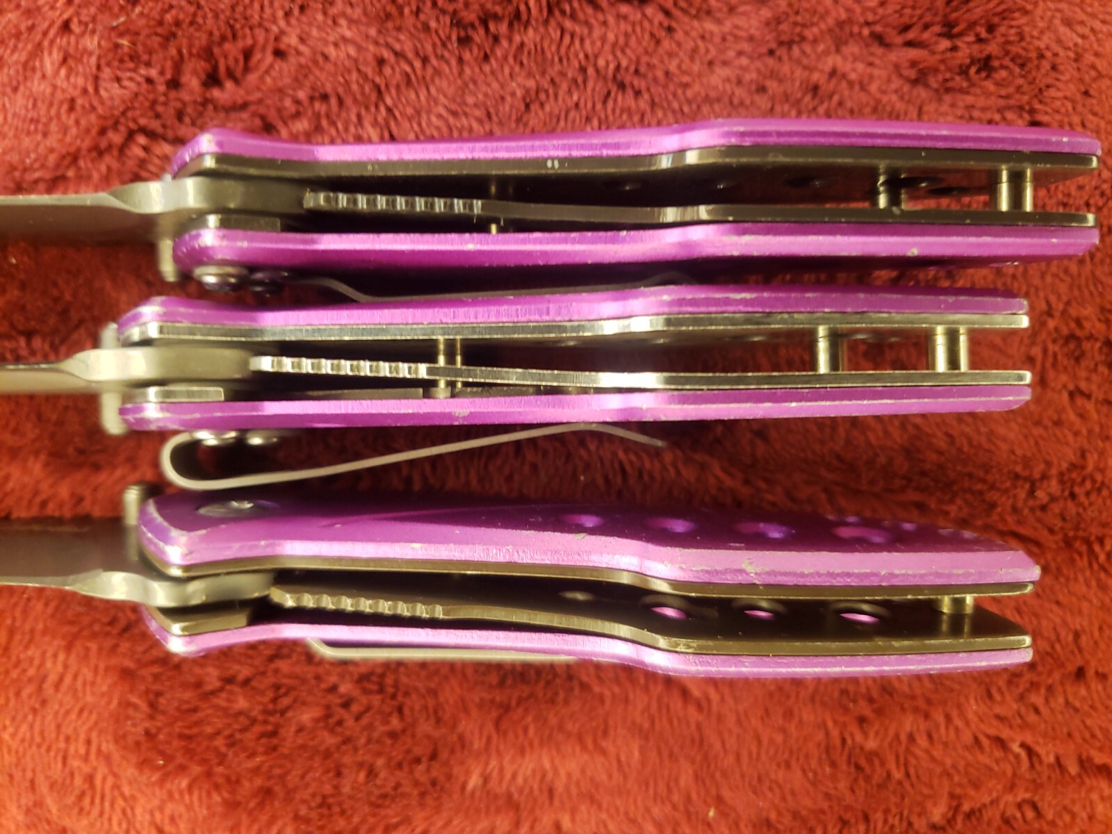 Lot 3 Cabela’s Plain Edge Liner Lock Aluminum Scale Folding Purple