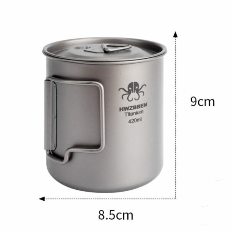 420ml Titanium Water Cup Ultralight Folding Handles Outdoor Camping Coffee Mug