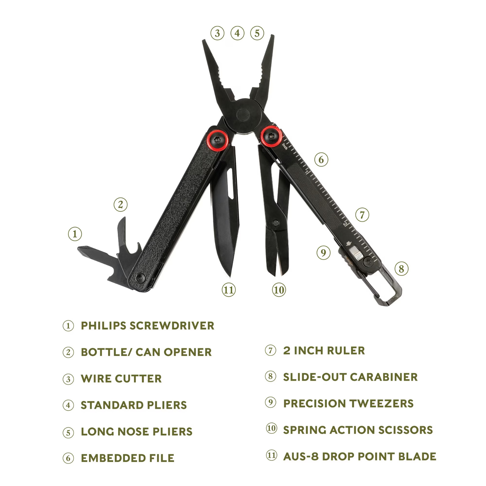 Swiss Tech Uberall 11-in-1 Folding Mini Multi-Tool Ultra Compact with Leather Sh