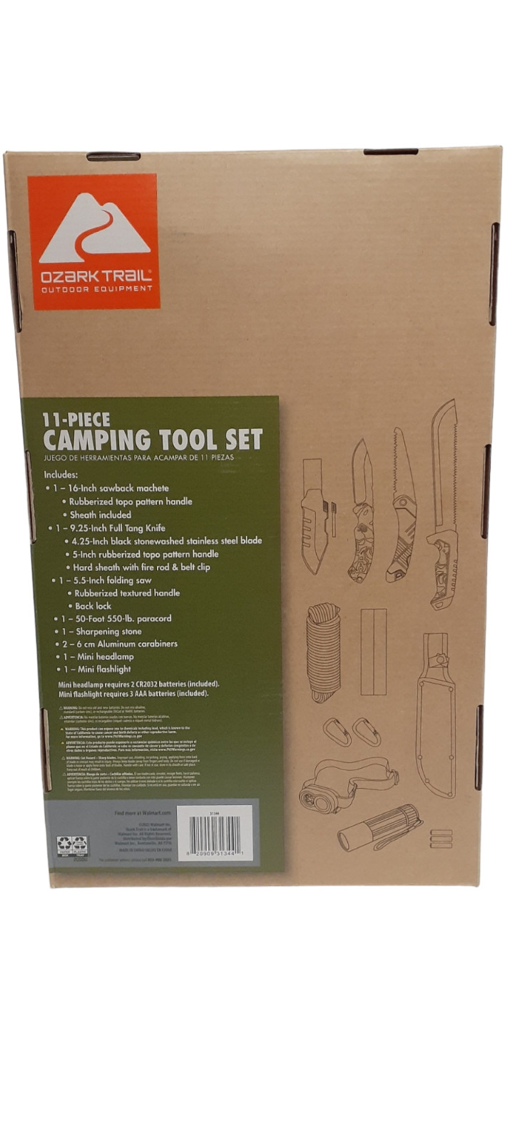 Ozark Trail 11 Pcs Camping Tool Set Black & Green 31344 Machete/Paracord/Carabin