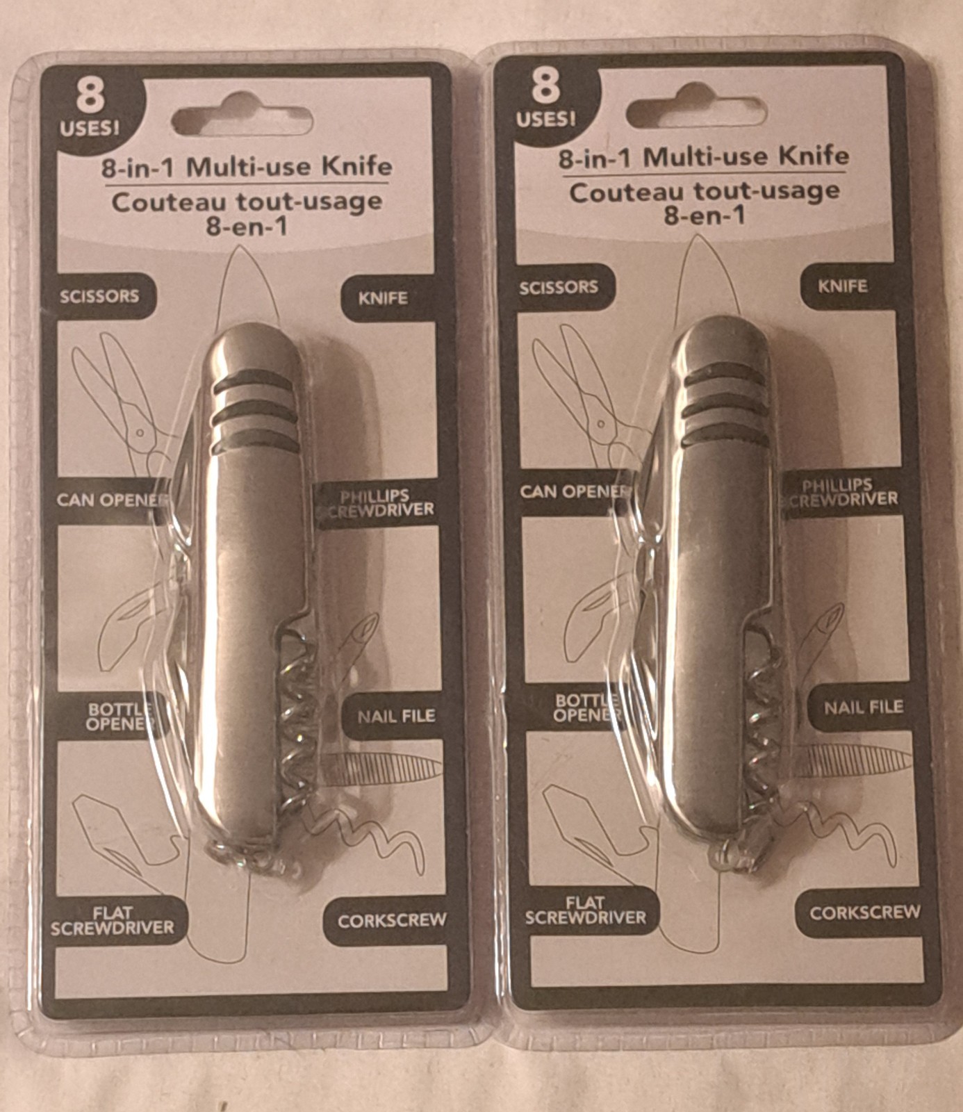 2x 8-in-1 Multi-Use Pocket Knife Tool Set Knife Screwdriver Corkscrew NEW