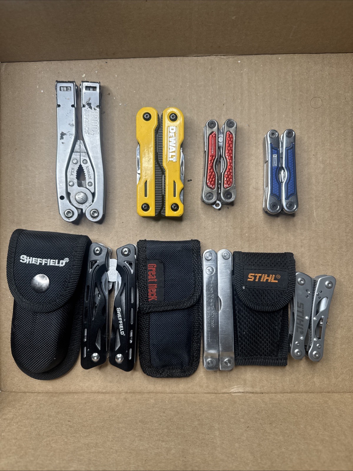 Mixed Pocket Knife Utility Multi-Tool Lot Sthil Dewalt Shrade Sheffield