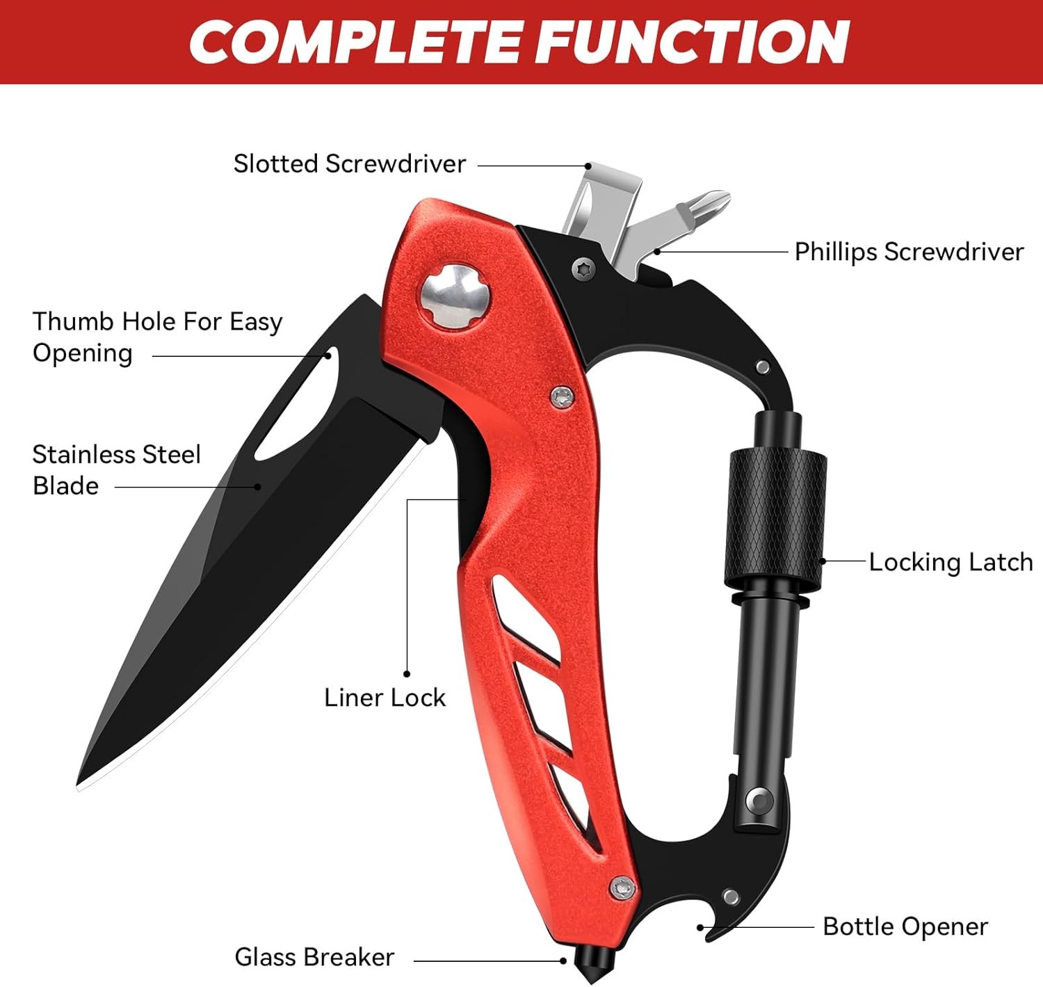 Multitool Carabiner w/ Pocket Knife Bottle Opener Survival EDC Keychain