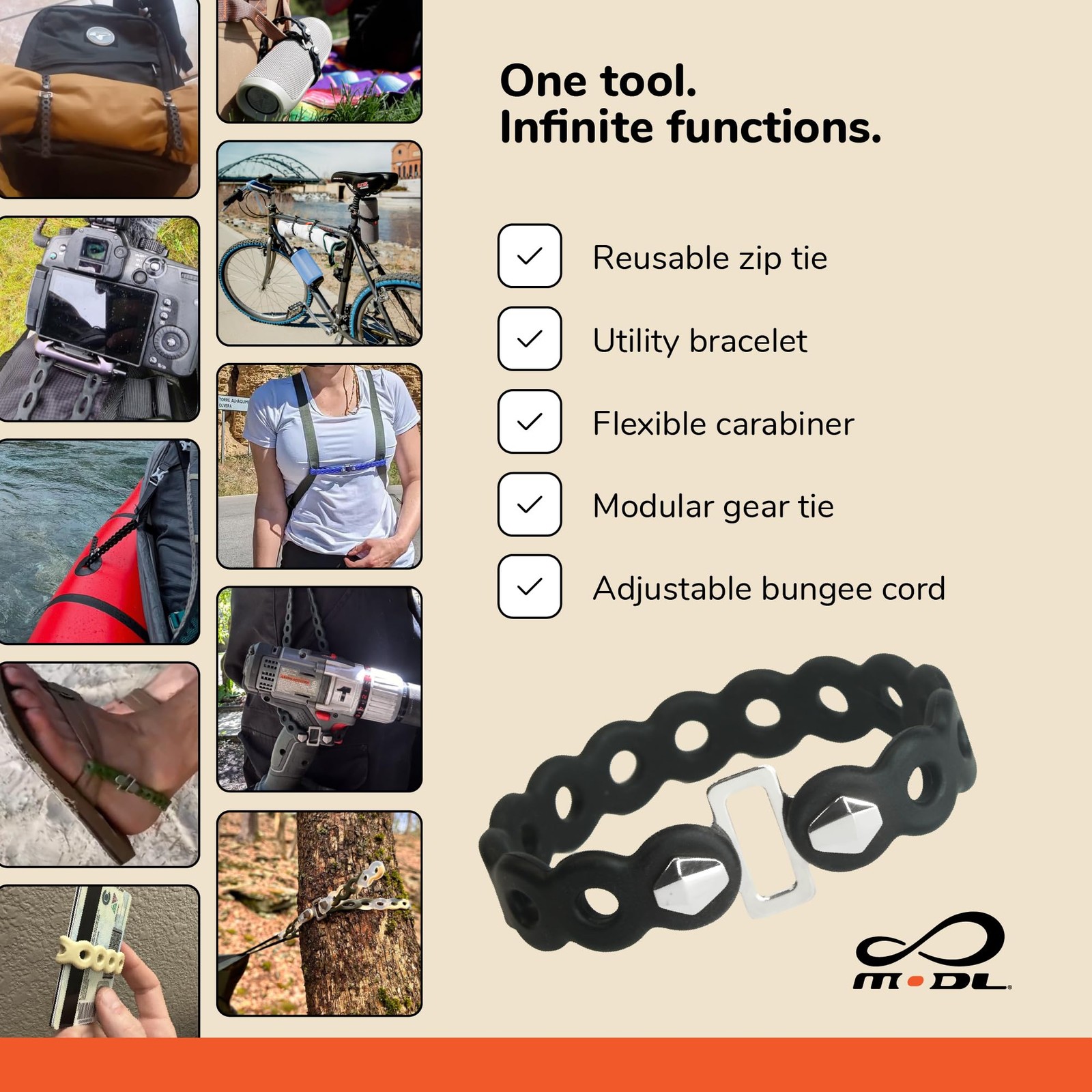 Infinity Tool™ 2.0 Modular Straps (4-Pack) – Flexible Multi-Tool, Utility Bra…