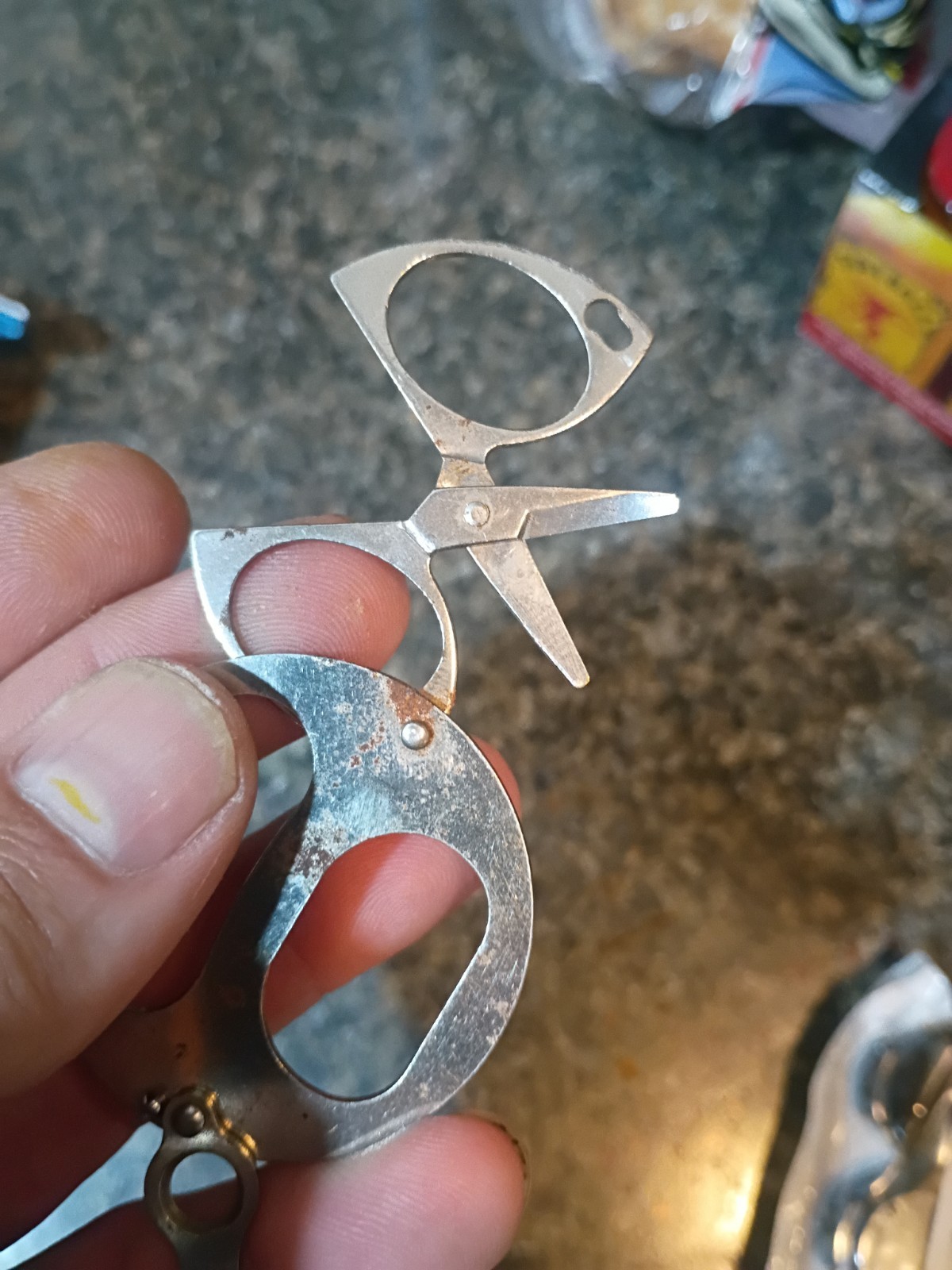 Antique Hesuah Folding Multi Tool Scissors Germany Pat: 1914 Puzzle Magic Disc.